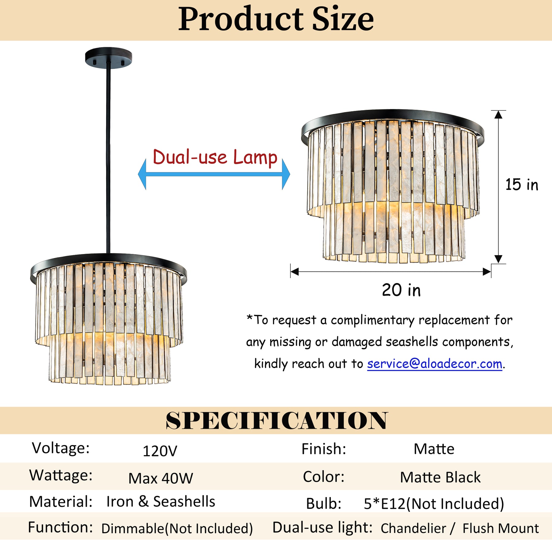 Coastal Natural Capiz Round Chandelier in Matte Black