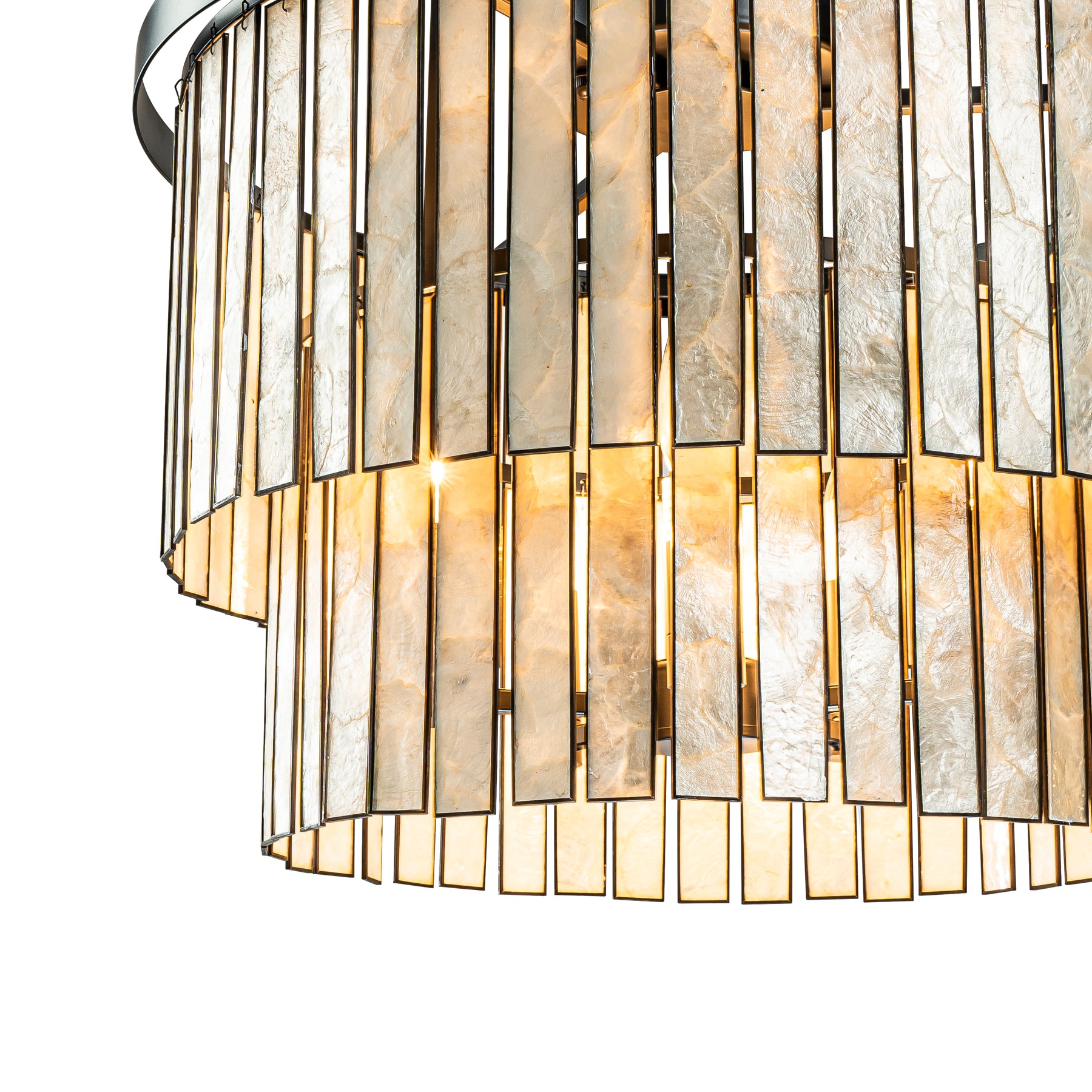 Coastal Natural Capiz Round Chandelier in Matte Black