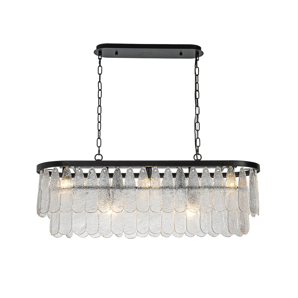 5-Light 39'' Matte Black Rectangle Elegant Textured Glass Chandelier Vintage Art Glass Pendant Light For Dining Room Ktichen Island