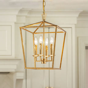 Modern Candle Style Lantern Chandelier Coastal Farmhouse  Cage Pendant in Antique Brass