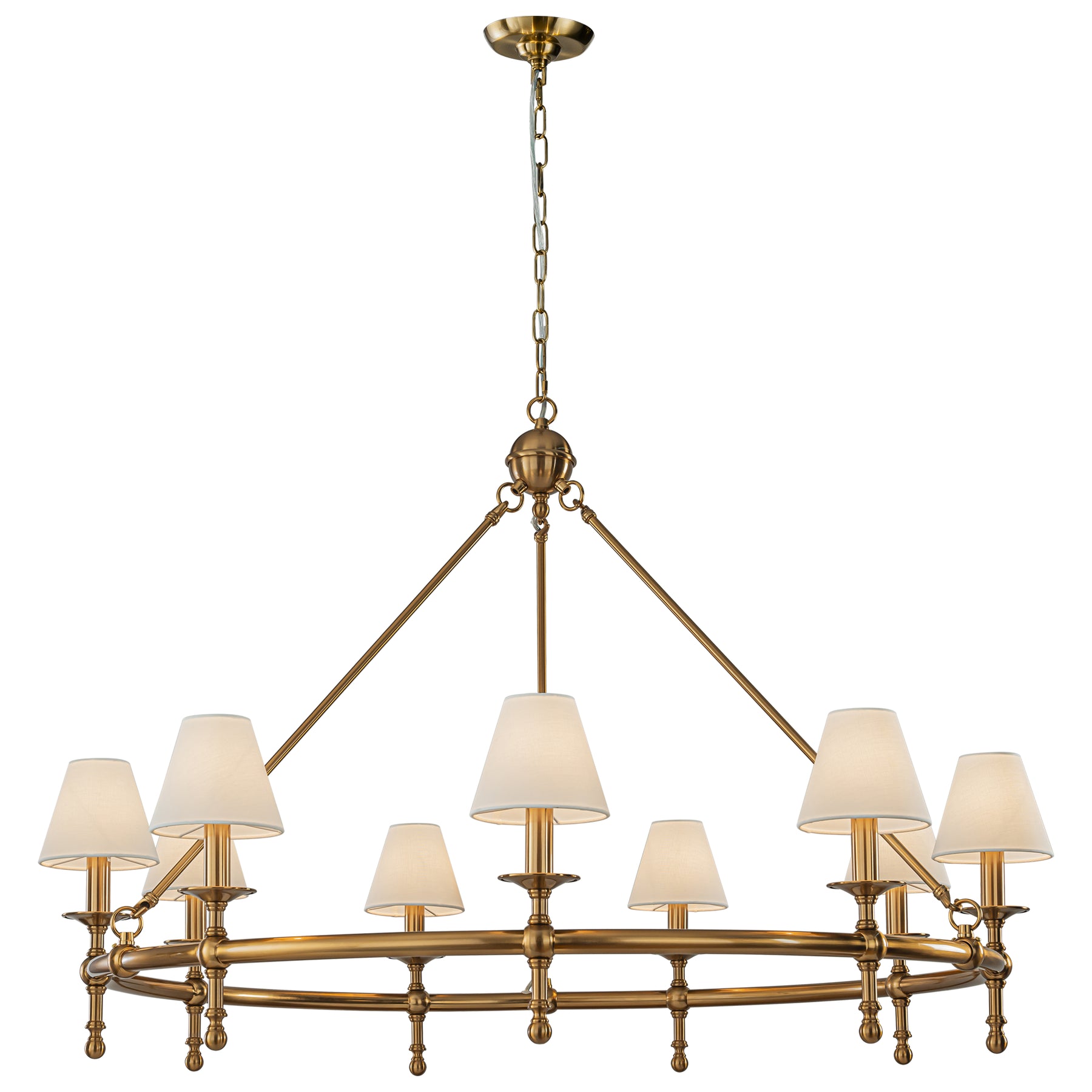Antique Brass Classic Ring 47'' Chandelier 9-Light Large Pendant Fixture with White Shades for Elegant Interior Lighting