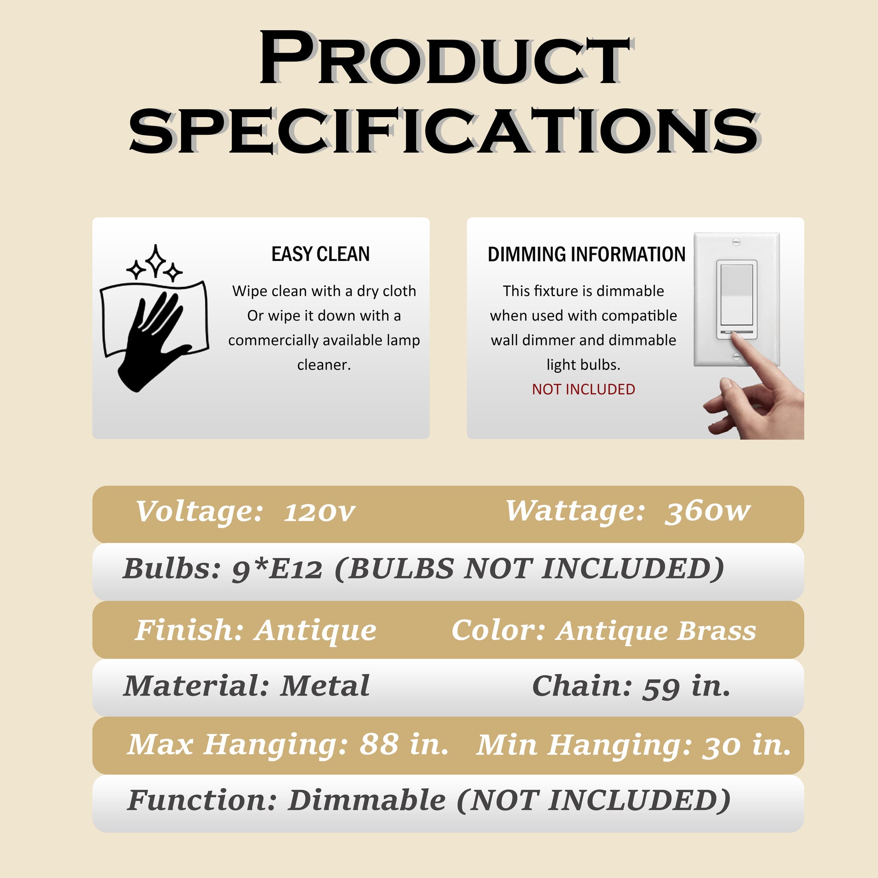 Antique Brass Classic Ring 47'' Chandelier 9-Light Large Pendant Fixture with White Shades for Elegant Interior Lighting