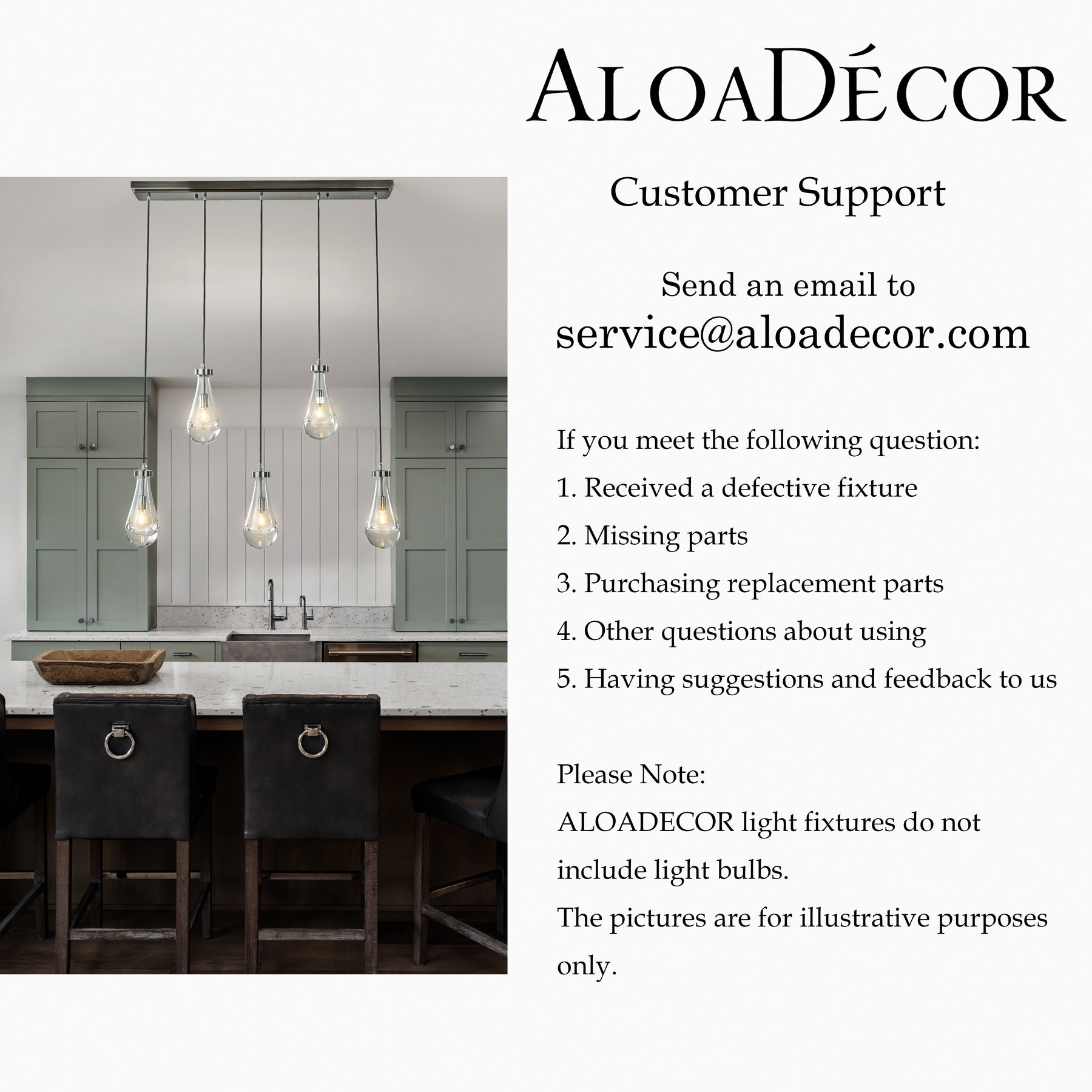 5-Light 39" Farmhouse Raindrop Glass Brush Black Nickel Chandelier Rustic Teardrop Cluster Pendant Light for Kitchen Island