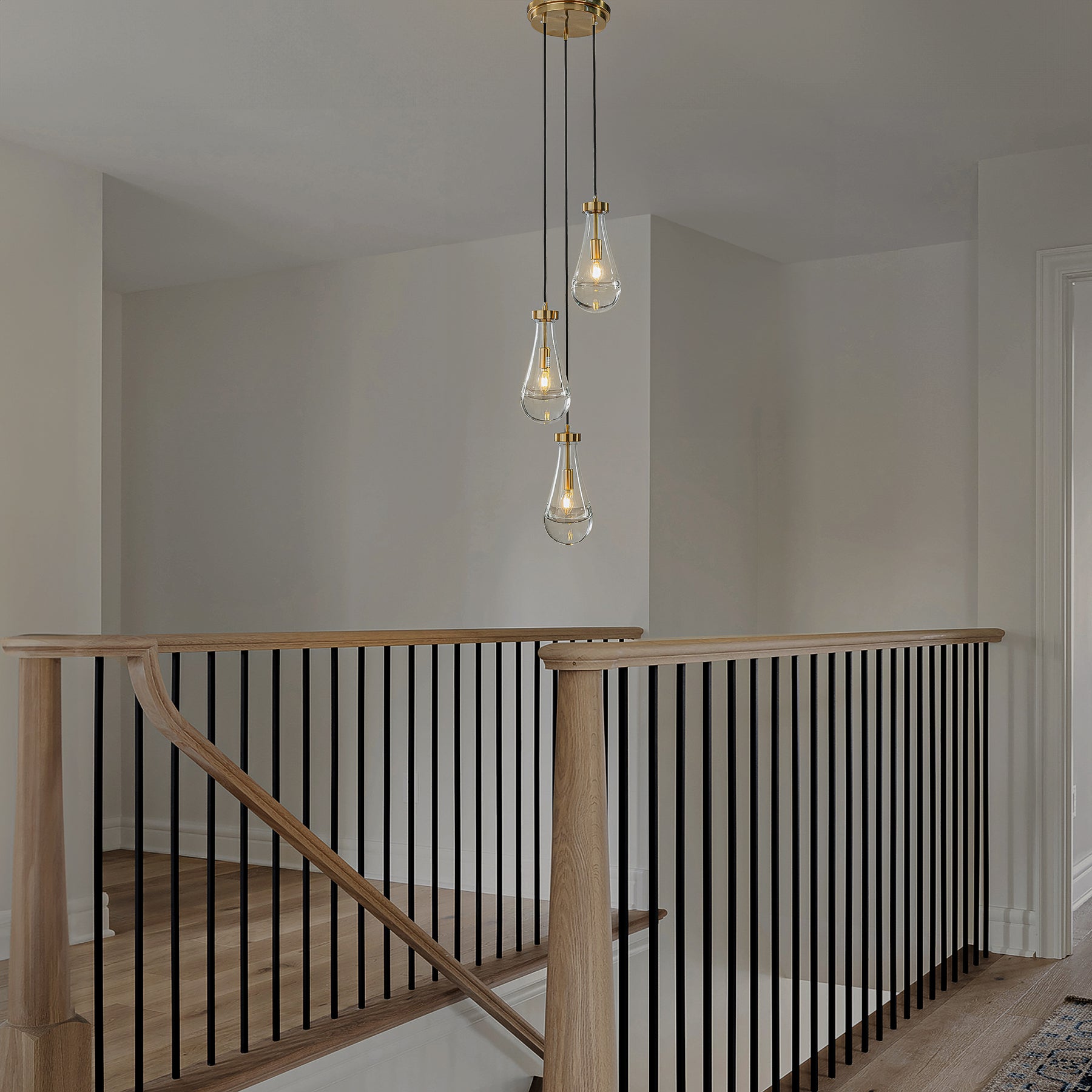 3-Light 9" Farmhouse Raindrop Glass Antique Brass Chandelier Rustic Teardrop Cluster Pendant Light for Kitchen Island