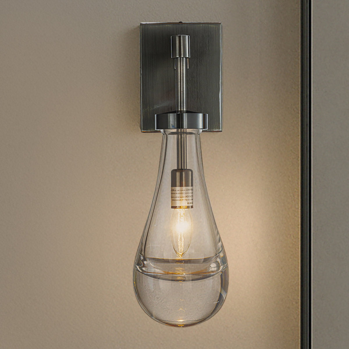 1-Light W5" Farmhouse Raindrop Glass Brush Black Nickel Wall Light Rustic Teardrop Bathrooom Vanity Light