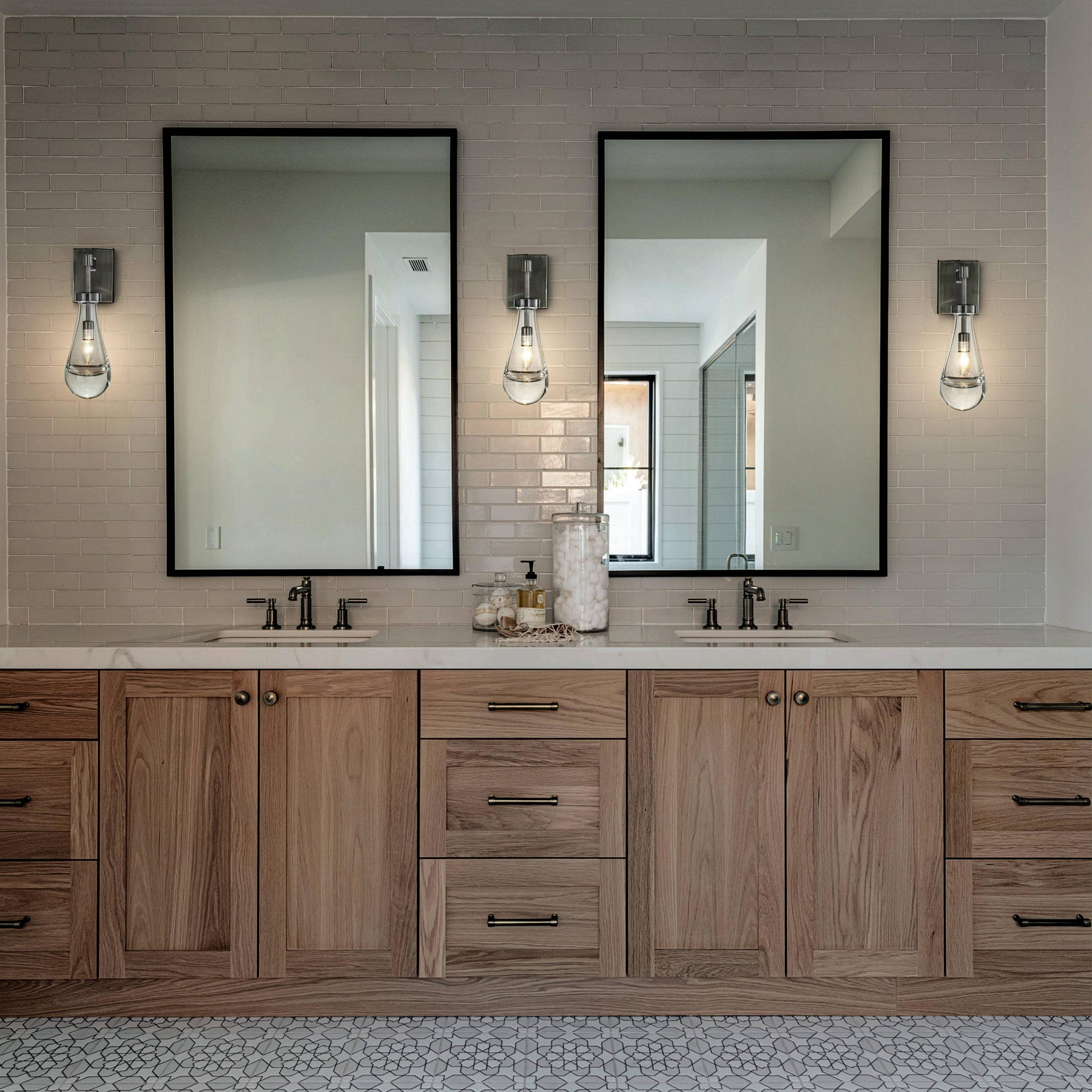 1-Light W5" Farmhouse Raindrop Glass Brush Black Nickel Wall Light Rustic Teardrop Bathrooom Vanity Light