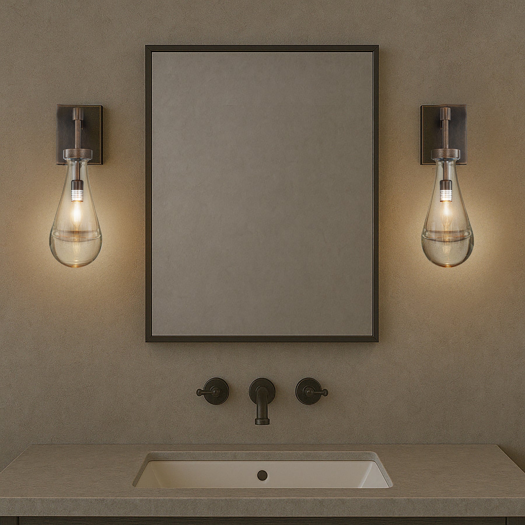 1-Light W5" Farmhouse Raindrop Glass Bronze Wall Light Rustic Industrial Teardrop Bathrooom Vanity Light