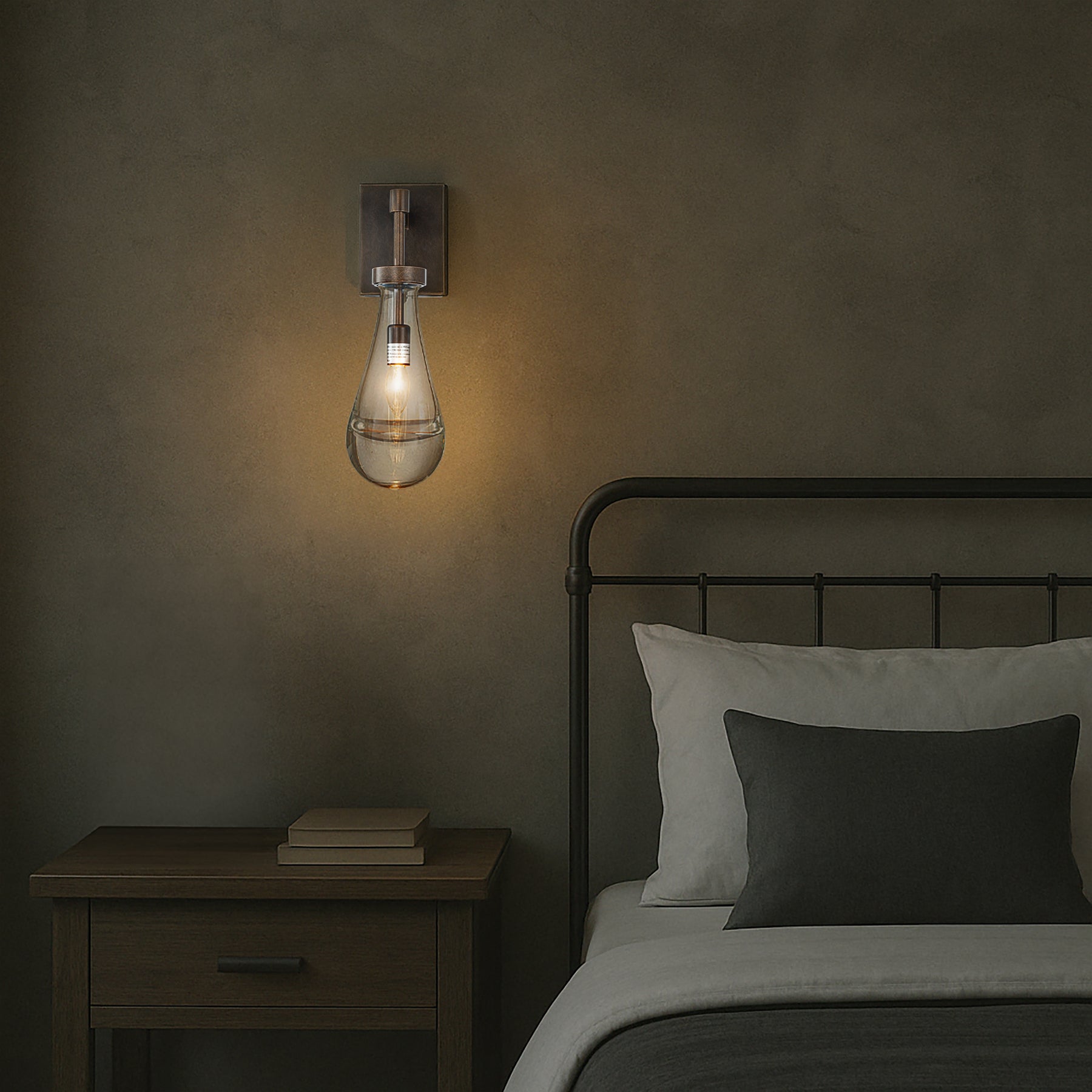 1-Light W5" Farmhouse Raindrop Glass Bronze Wall Light Rustic Industrial Teardrop Bathrooom Vanity Light