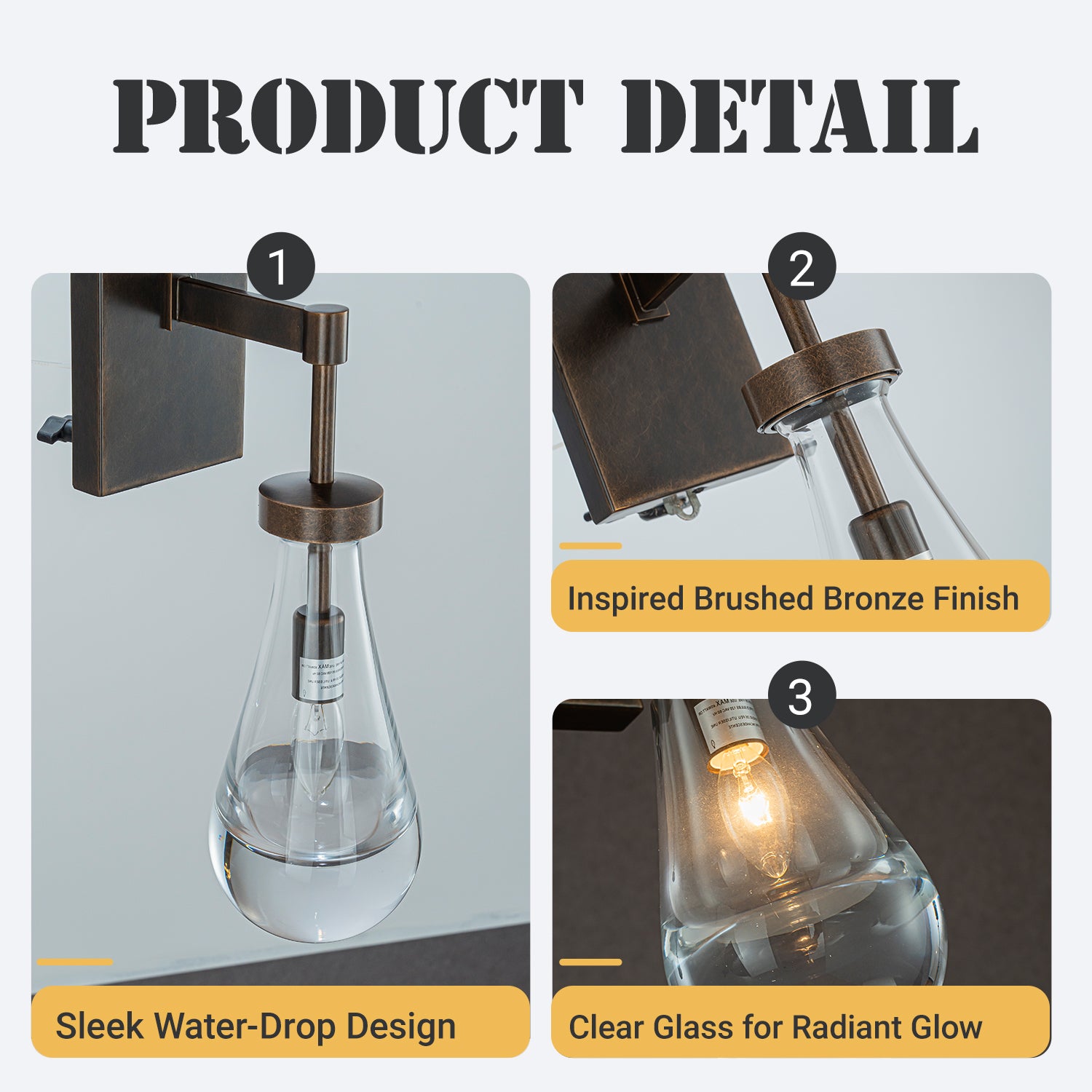 1-Light W5" Farmhouse Raindrop Glass Bronze Wall Light Rustic Industrial Teardrop Bathrooom Vanity Light