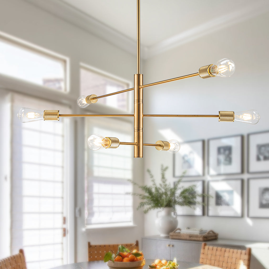 Mid-Century Modern Sputnik Chandelier in Brass Industrial Linear Pendant Light