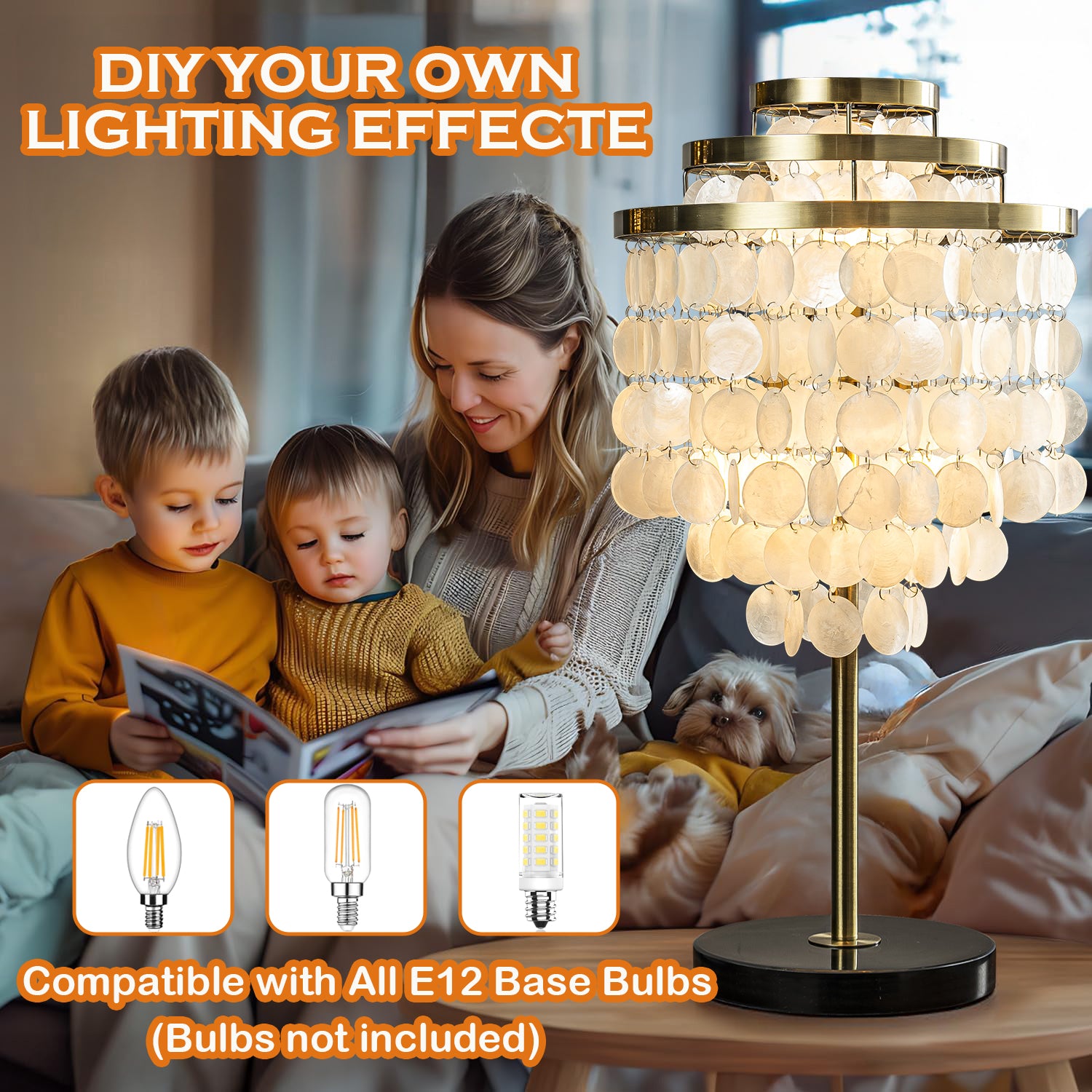 3-Light 28'' Modern Coastal Aged Brass Natural Capiz Shell Tiered Table Lamp With Black Marble Base Glam For Girls Room Living Room Bedroom