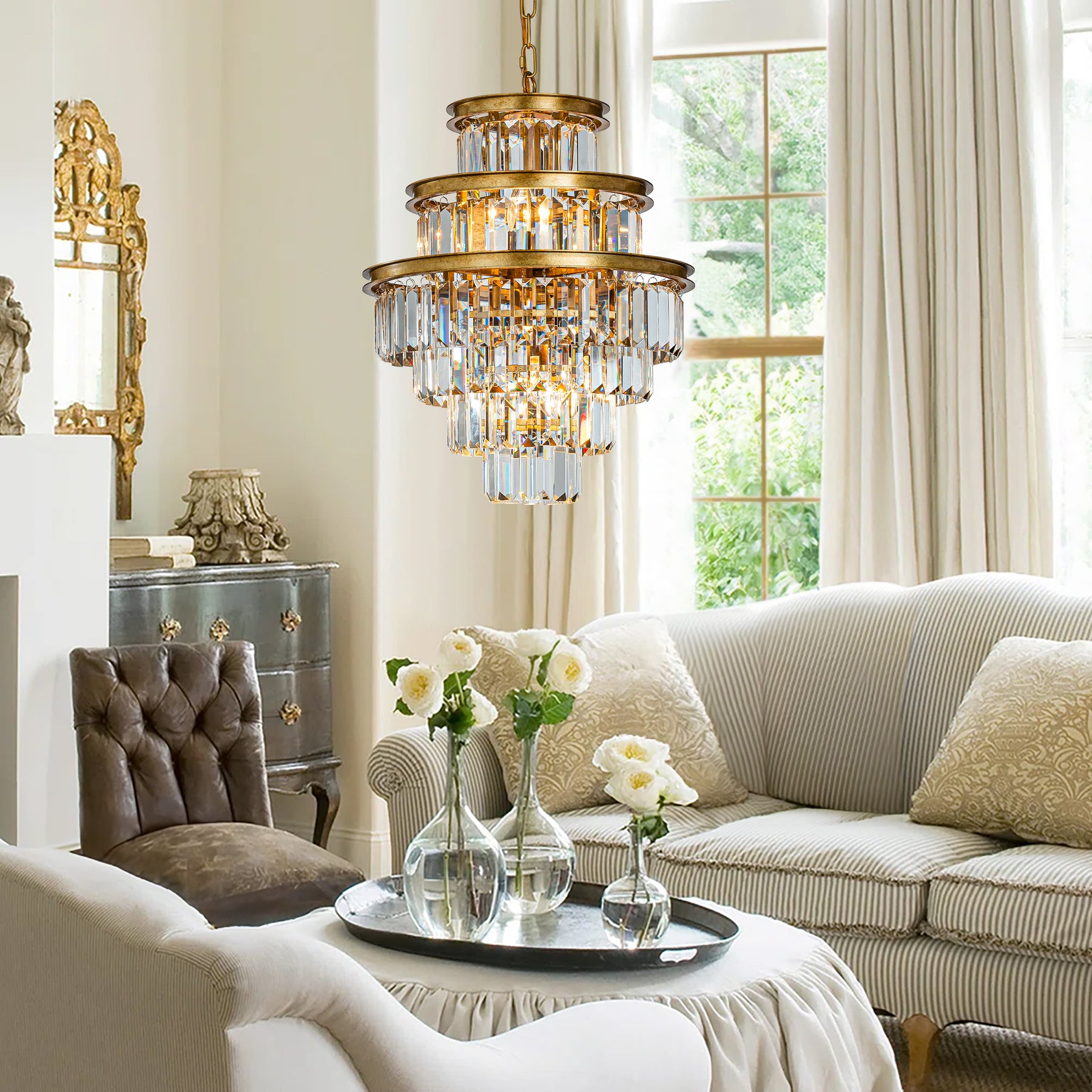 Modern Glam Round Tier Fringe Crystal Chandelier in Matte Gold