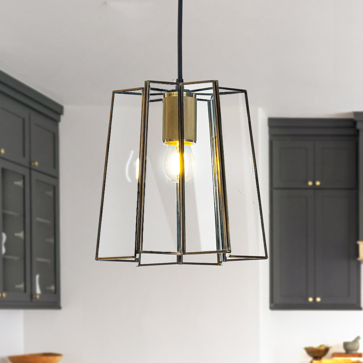 Minimalist Angled Ceiling Lantern Brown Glass Chandelier Rustic Modern Pendant Light