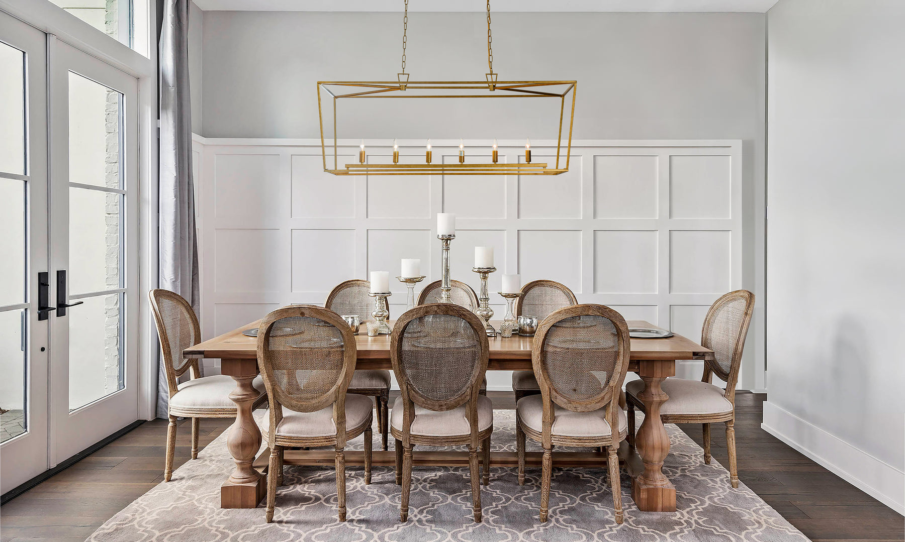 Farmhouse Linear Industrial Candlestick Cage Chandelier in Matte Gold