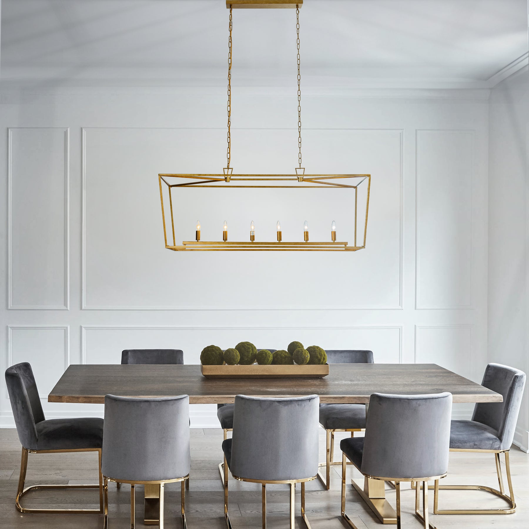 Farmhouse Linear Industrial Candlestick Cage Chandelier in Matte Gold