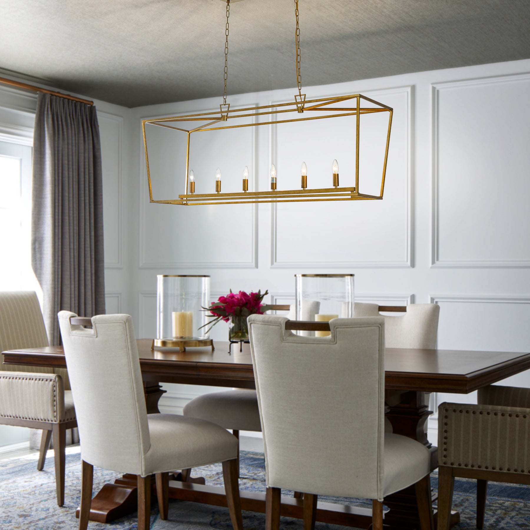 Farmhouse Linear Industrial Candlestick Cage Chandelier in Matte Gold