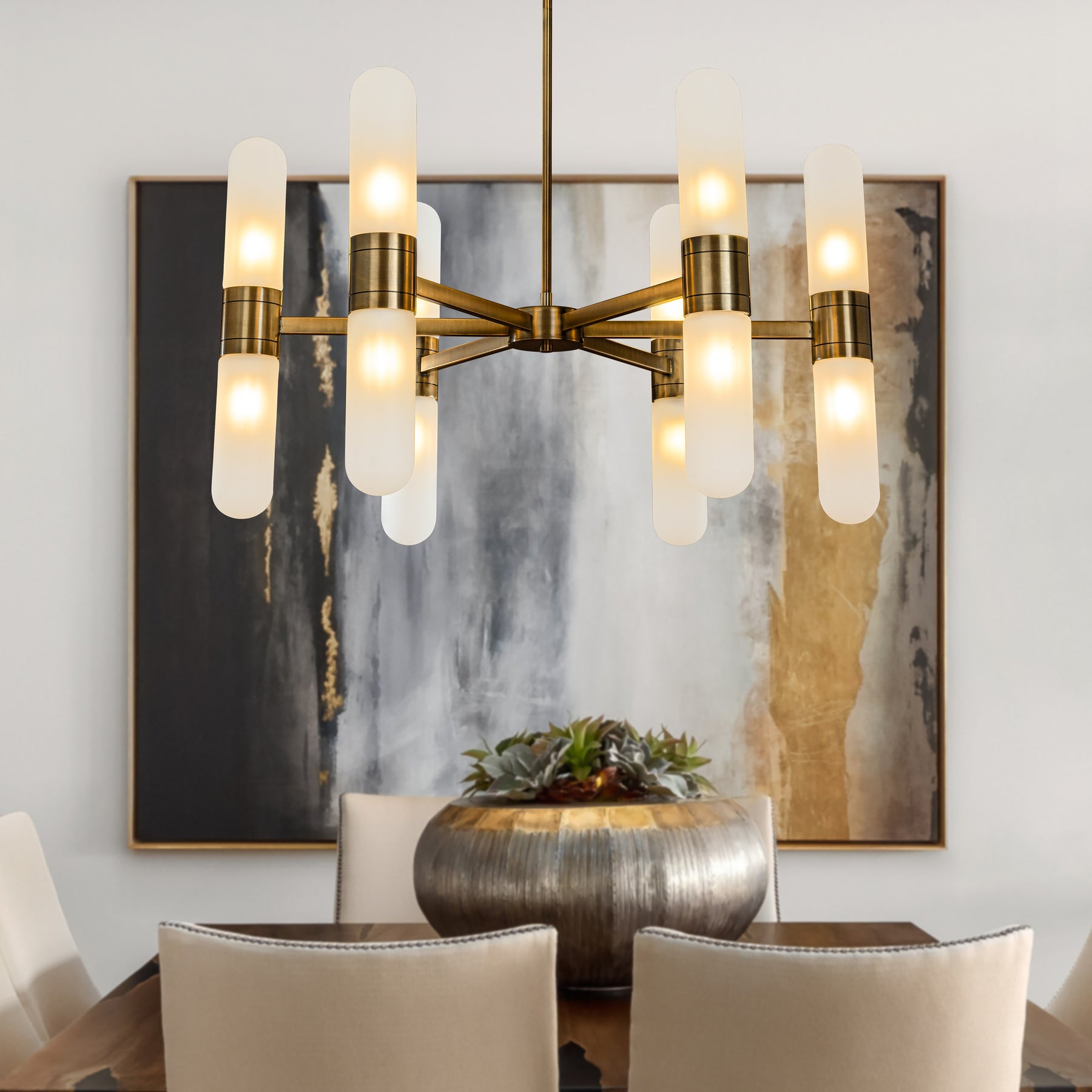 12-Light 35'' Modern Round Dining Room Chandelier Bronze Classic Frosted Glass Kitchen Light Fixures