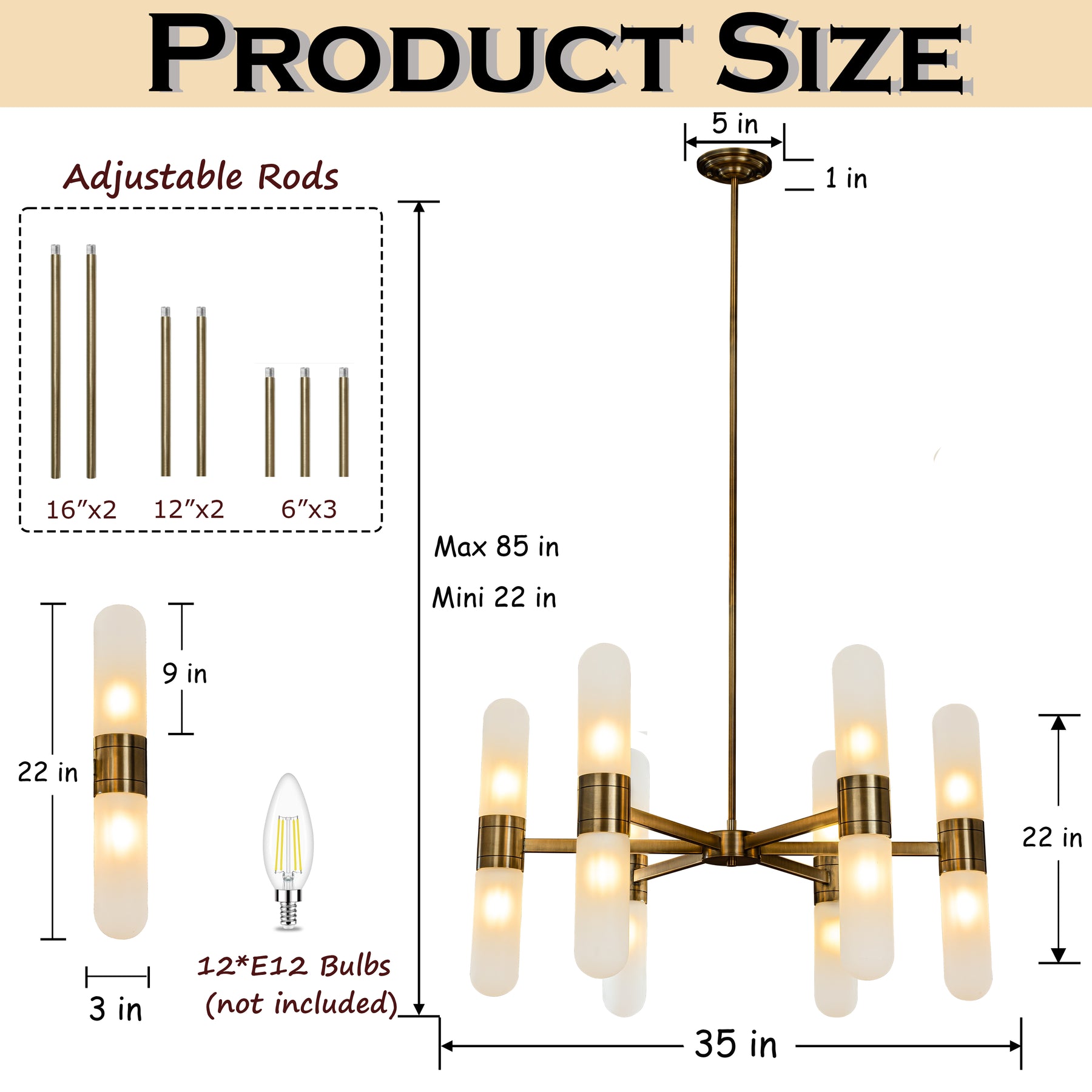 12-Light 35'' Modern Round Dining Room Chandelier Bronze Classic Frosted Glass Kitchen Light Fixures