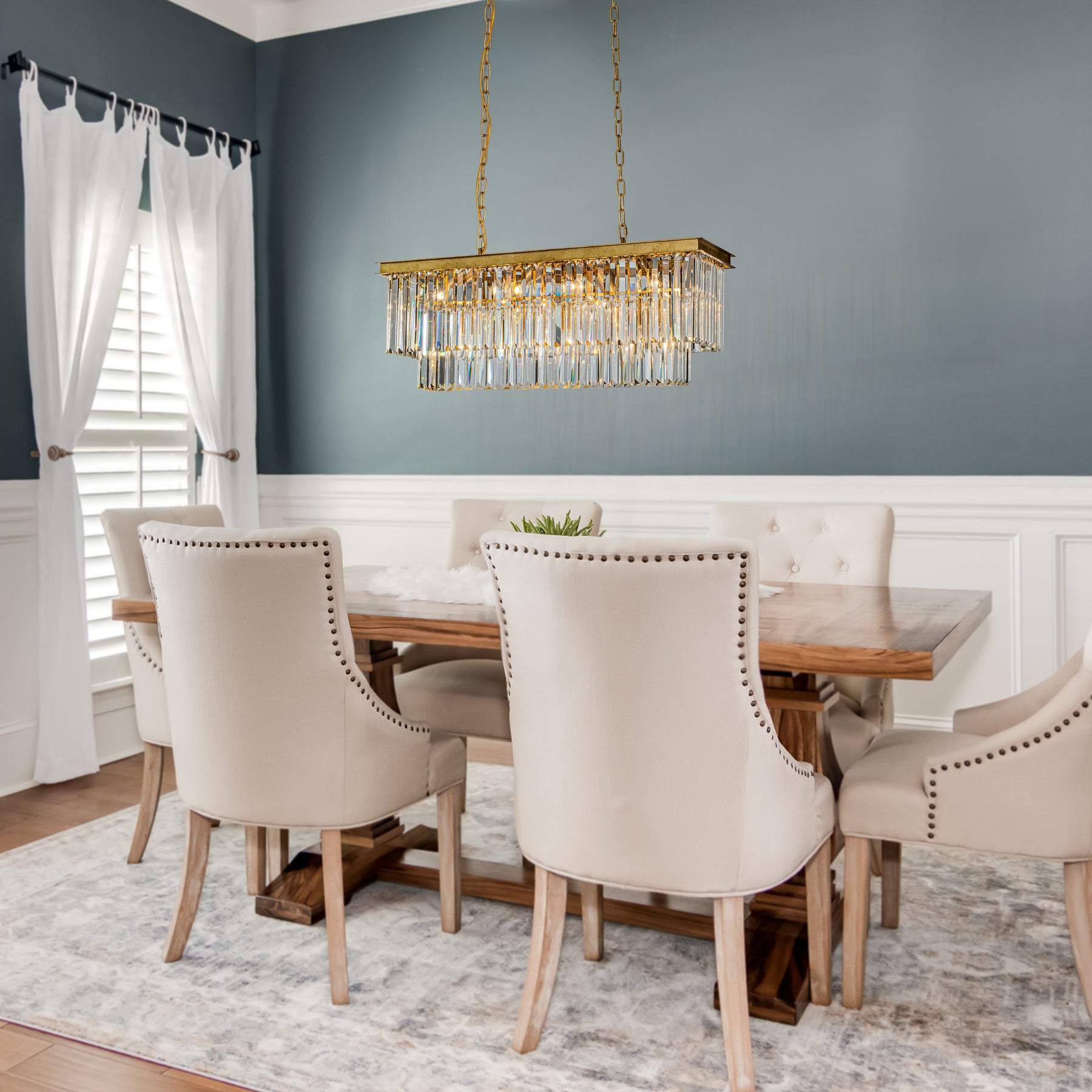 Modern Luxury Rectangle Fringe Crystal Chandelier in Antique Gold