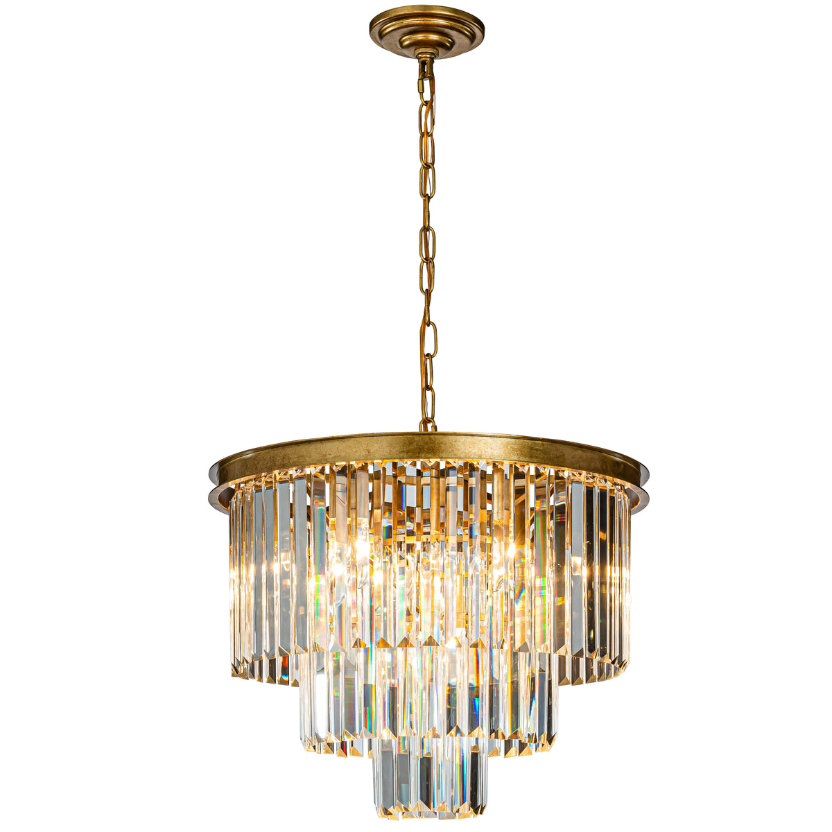 Modern Unique Tiered Crystal Chandelier in Matte Gold for Dining Room