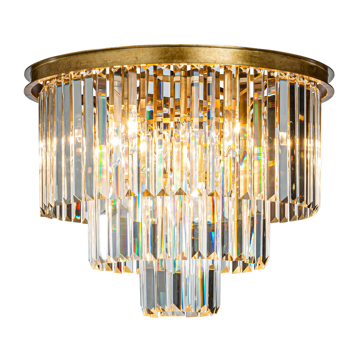 Modern Unique Tiered Crystal Flush Mount Lighting in Matte Gold