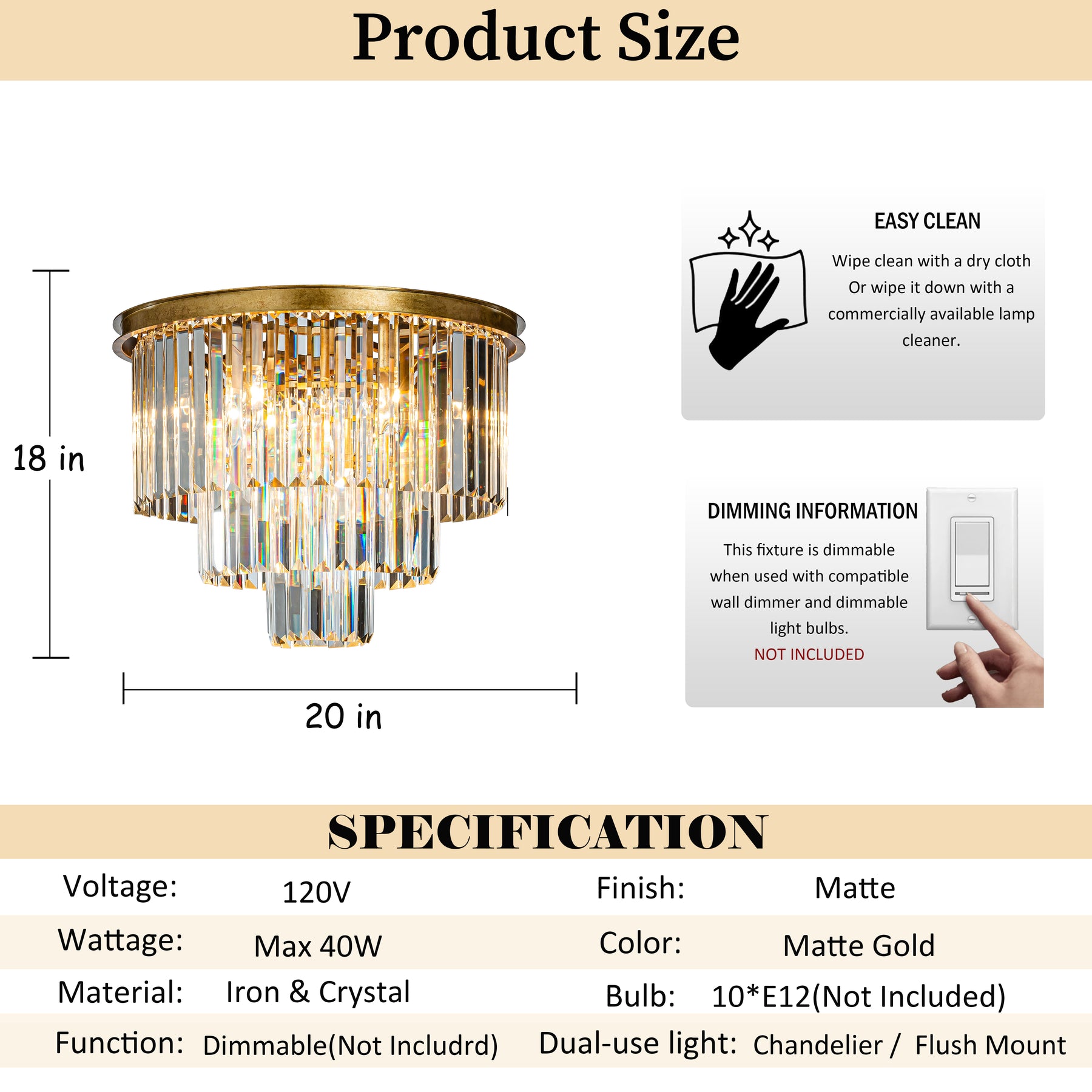 Modern Unique Tiered Crystal Flush Mount Lighting in Matte Gold