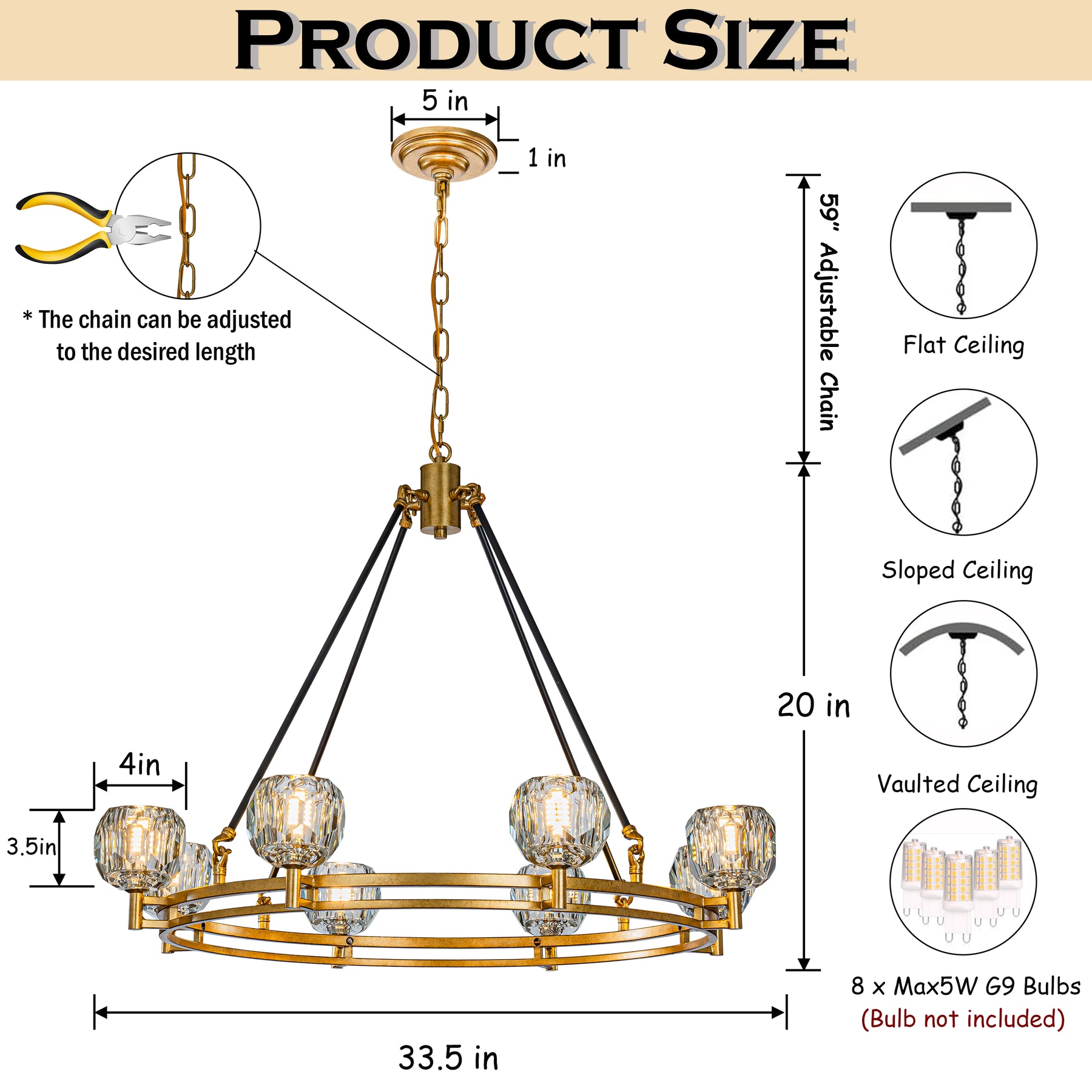 Modern/Contemporary 8-Light Antique Gold Facet-cut Crystal Chandelier Vintage Dining Room Pendant Light Fixtures