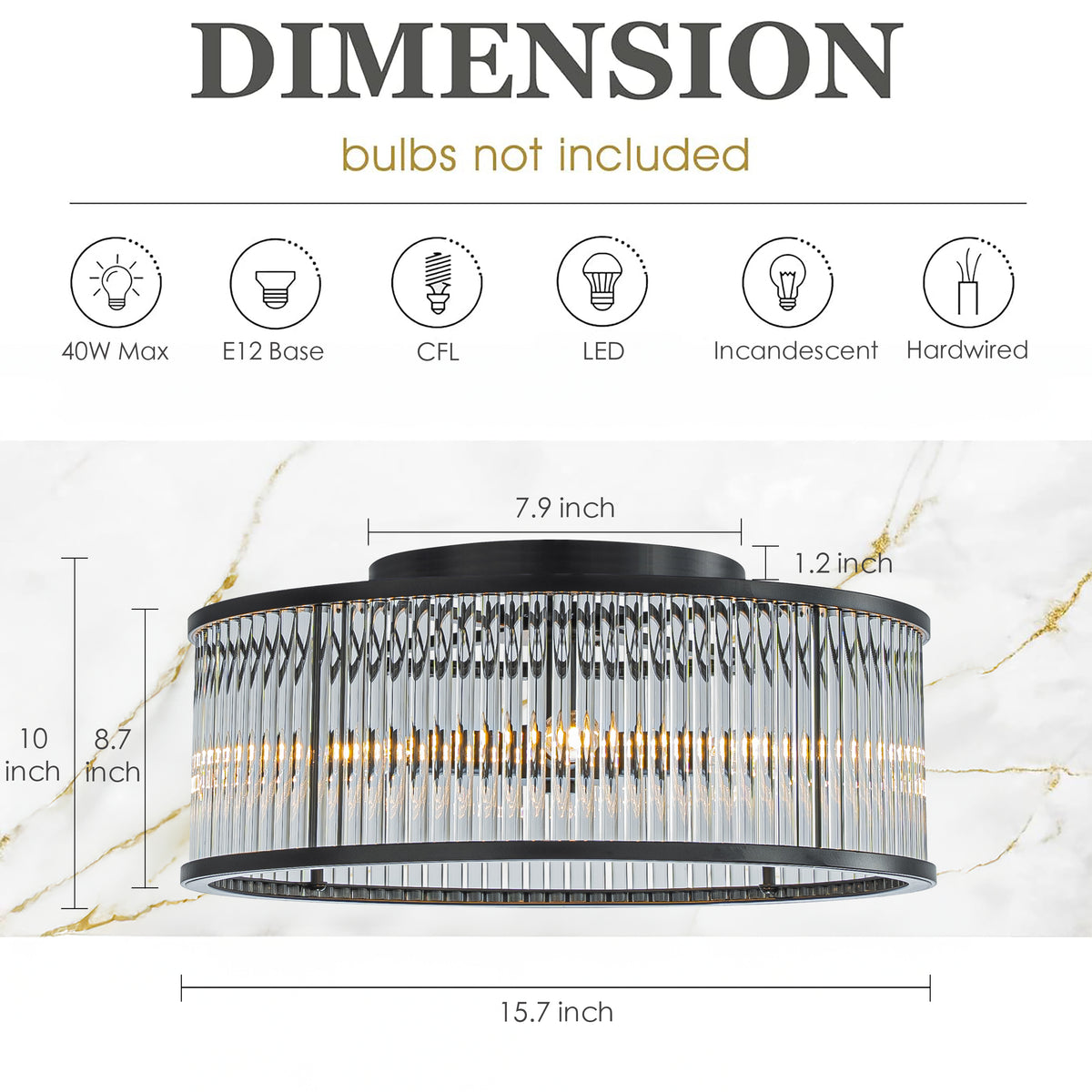 4 Lights W16 in Drum Glass Close to Ceiling Light in Matte Black Contemporary Round Dimmable  Flush Mount Ceiling Light