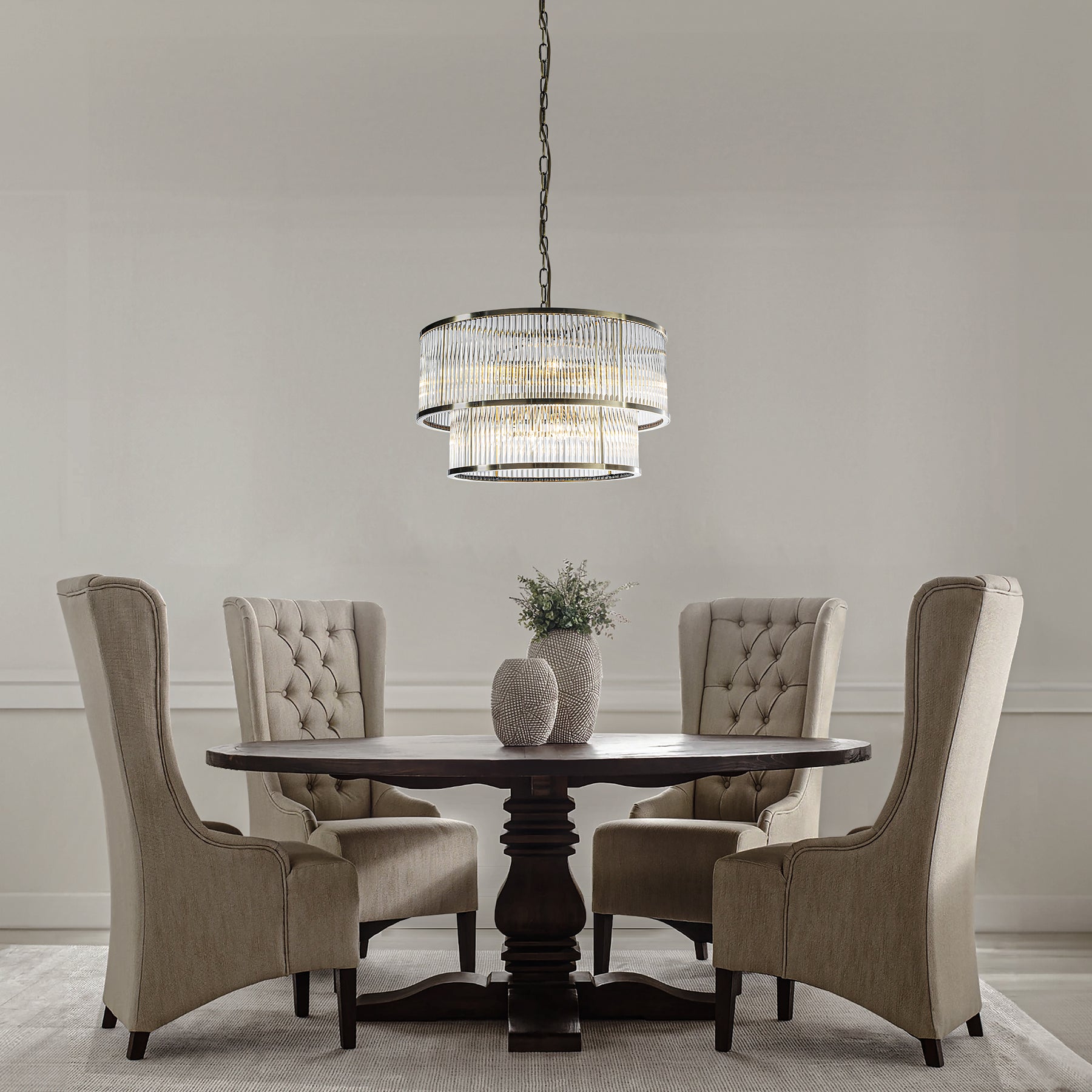 21'' Wide Modern Glam Antique Bronze 10-Light 2-Tier Glass Drum Chandelier Contemporary Hanging Light For Living Room Dining Room