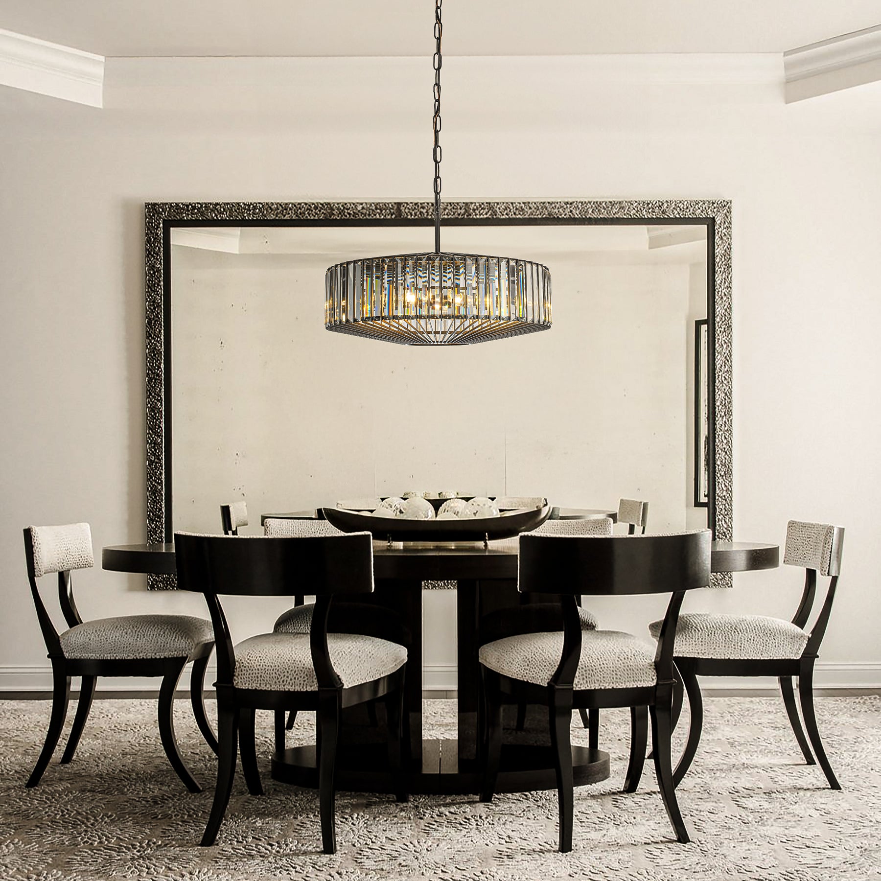 24'' Unique Modern Crystal Chandelier 6-Light Luxury Matte Black Pendant with Clear Crystal For Dining Room And Entryway