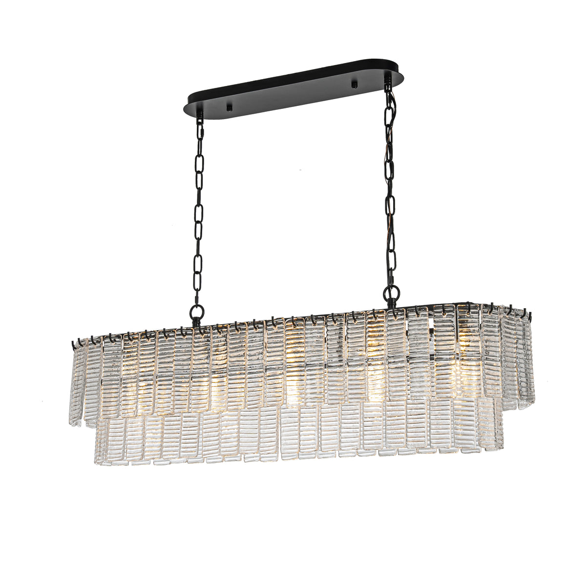 5-Light 39'' Matte Black Rectangle Elegant Ribbed Glass Chandelier Vintage Art Glass Pendant Light For Dining Room Ktichen Island