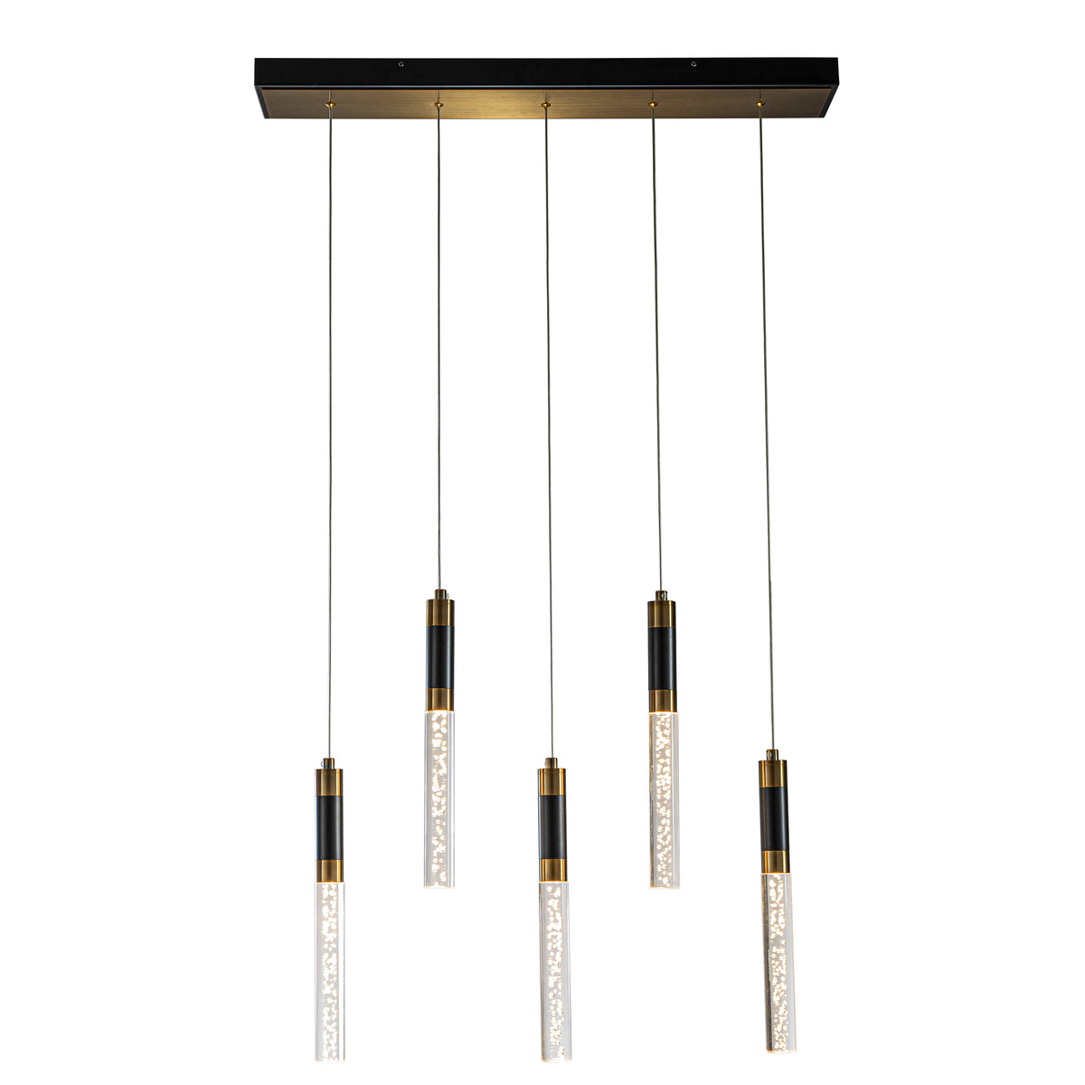 31'' Modern Linear 5-Light Seeded Bubble Glass Integrated LED Chandelier Dimmable Pendant Light In Matte Black For Dining Room Kitchen Island