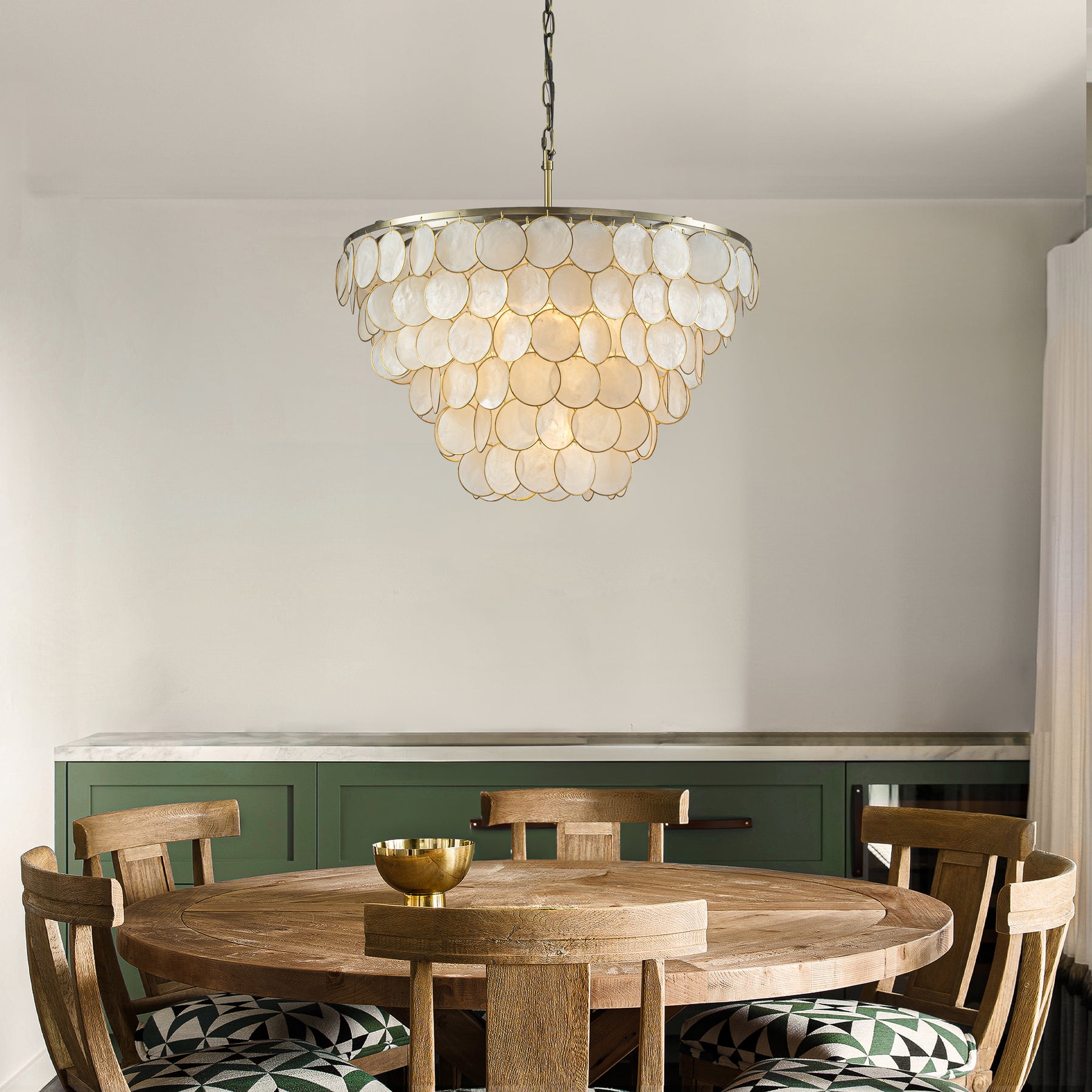 6-Light 24'' Wide Modern Coastal Aged Bronze Natural Capiz Shell Tiered Chandelier Vintage Glam Pendant For Living Room Dining Room