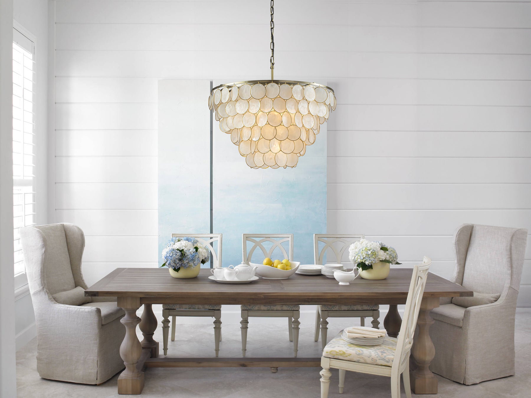 6-Light 24'' Wide Modern Coastal Aged Bronze Natural Capiz Shell Tiered Chandelier Vintage Glam Pendant For Living Room Dining Room