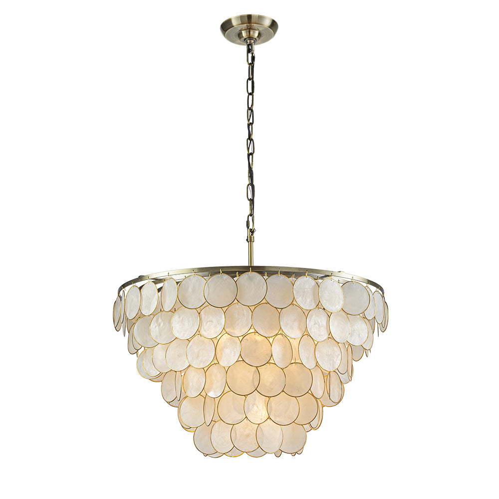 OpenBox 5-Light 24'' Wide Modern Coastal Aged Bronze Natural Capiz Shell Tiered Chandelier Vintage Glam Pendant