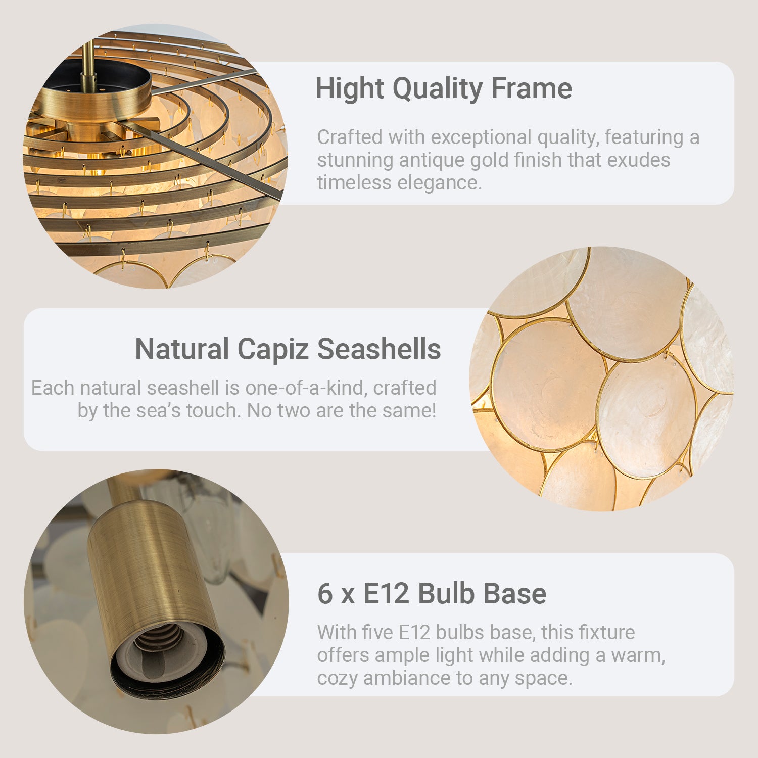 6-Light 24'' Wide Modern Coastal Aged Bronze Natural Capiz Shell Tiered Flush Mount Vintage Glam Ceiling Light For Living Room Dining Room