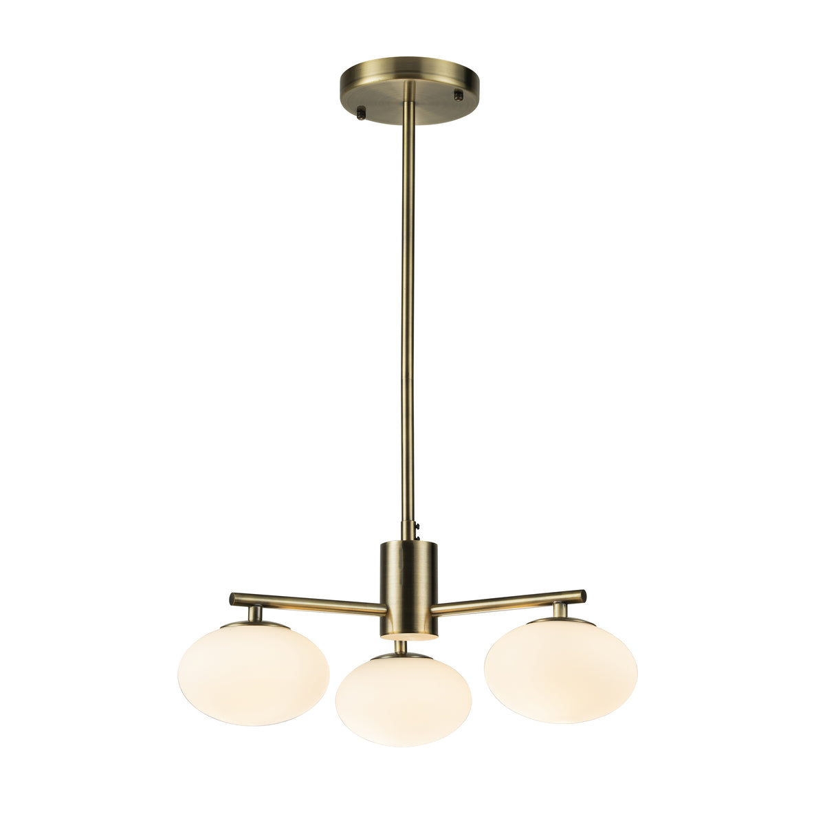 3-Light 20'' Antique Brass Mid Century Modern Opal Glass Chandelier Classic Globe Pendant Light For Dining Room Living Room