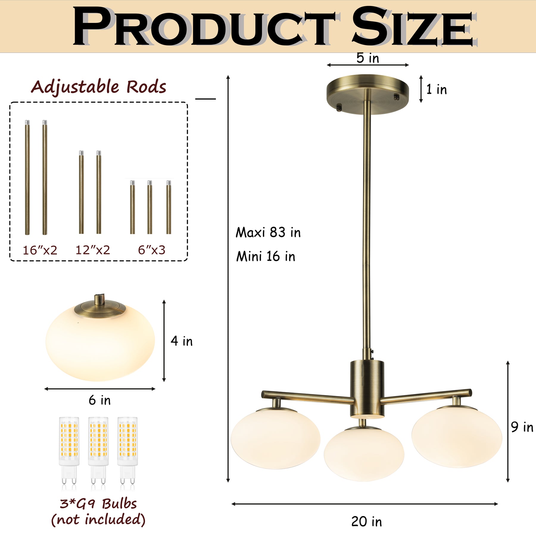 3-Light 20'' Antique Brass Mid Century Modern Opal Glass Chandelier Classic Globe Pendant Light For Dining Room Living Room