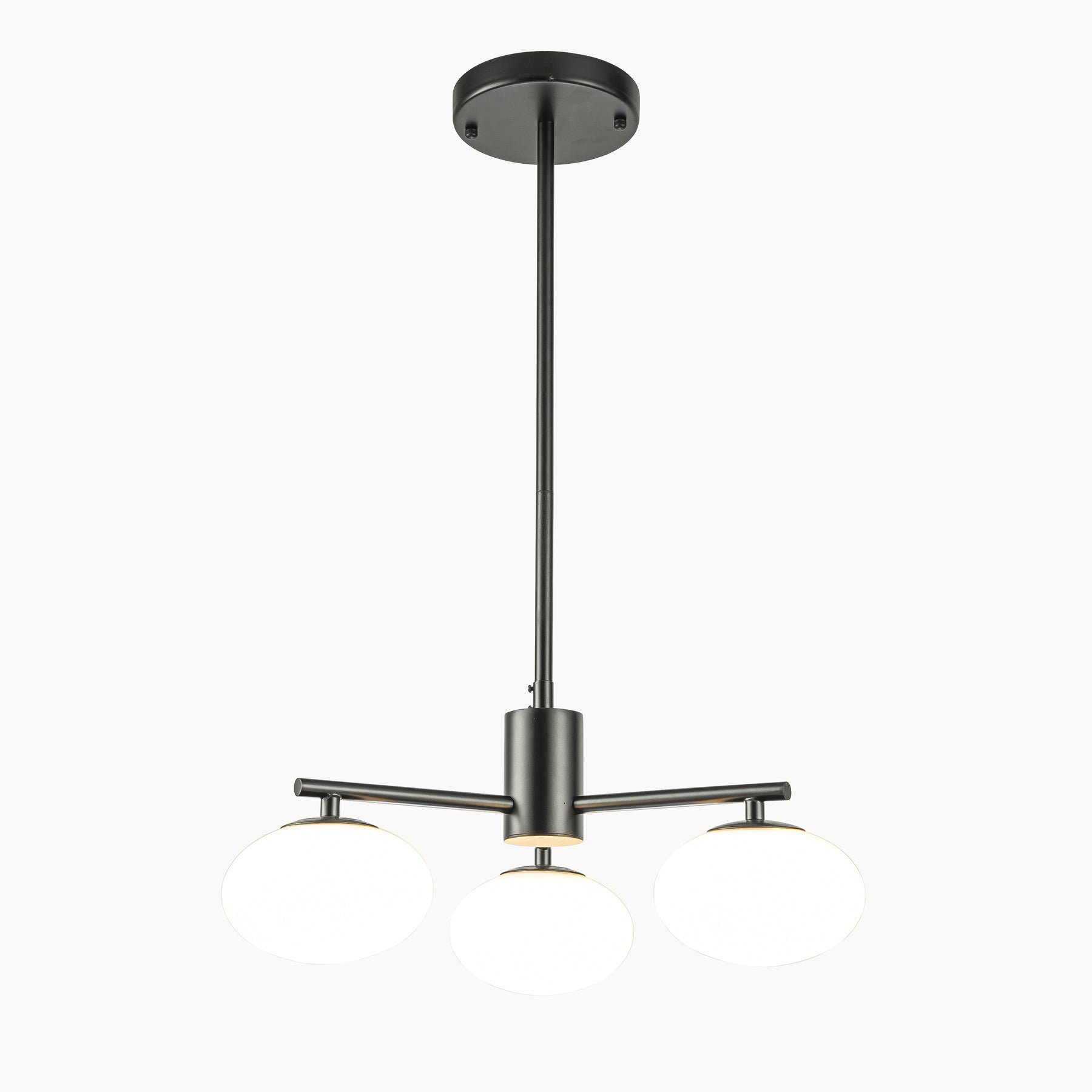 3-Light 20'' Matte Black Century Modern Opal Glass Chandelier Classic Globe Pendant Light For Dining Room