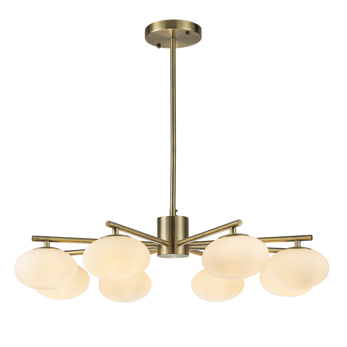 8-Light 32'' Antique Brass Mid Century Modern Opal Glass Chandelier Classic Globe Pendant Light For Dining Room Living Room