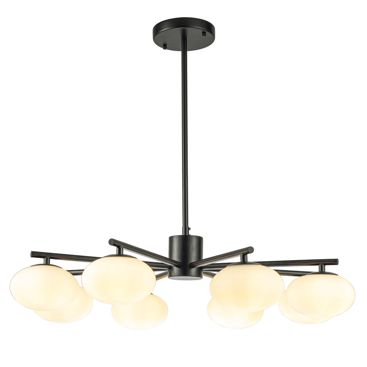 8-Light 32'' Matte Black Mid Century Modern Opal Glass Chandelier Classic Globe Pendant Light For Dining Room Living Room