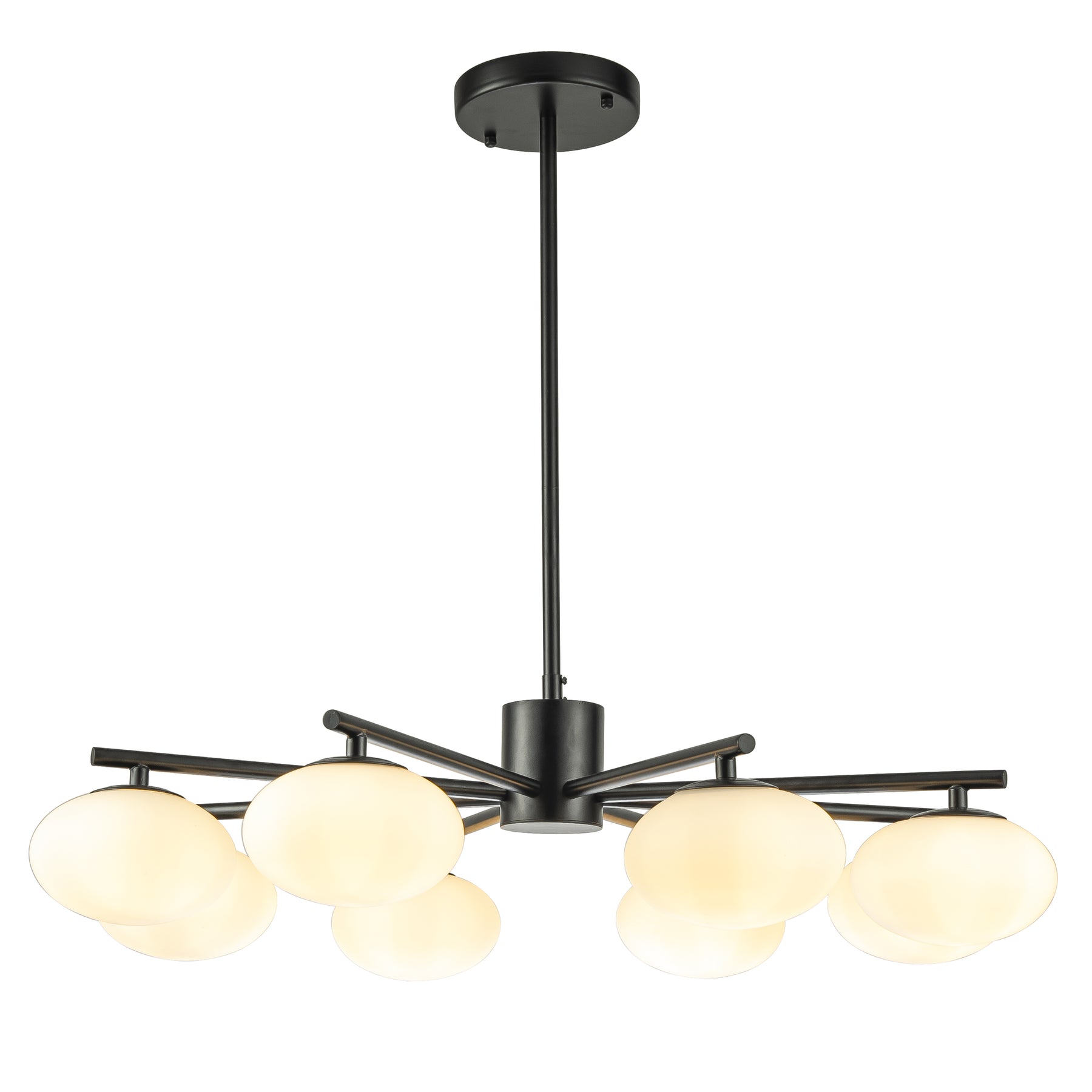 8-Light 32'' Matte Black Mid Century Modern Opal Glass Chandelier Classic Globe Pendant Light For Dining Room Living Room