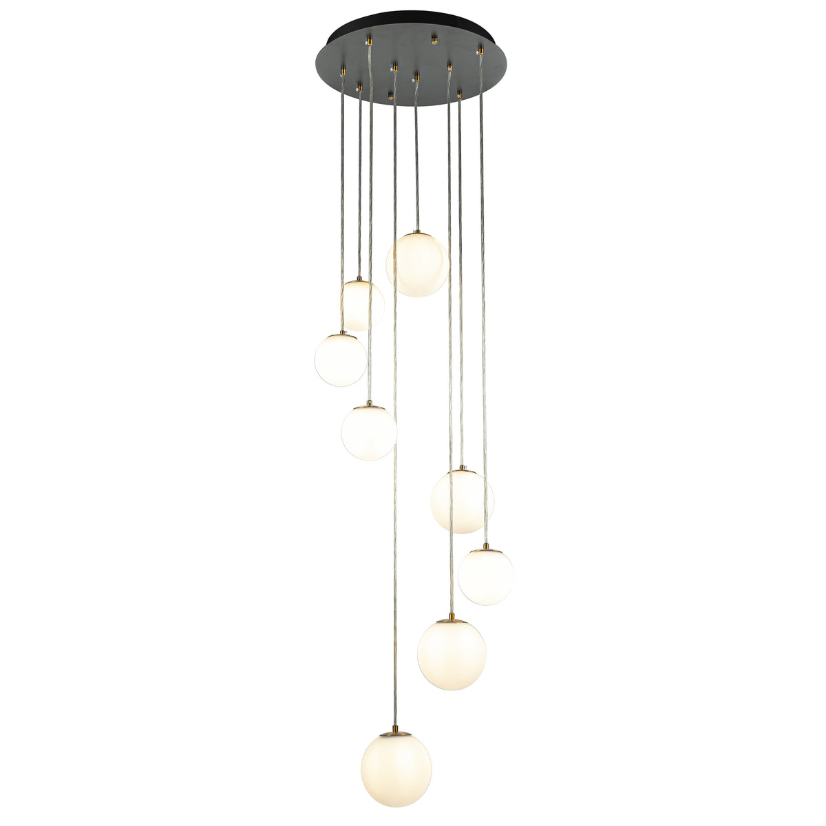 18'' 8-Light Modern White Opal Glass Staircase Chandelier Globe Bubble Glass Pendant In Matte Black For Foyer Entryway