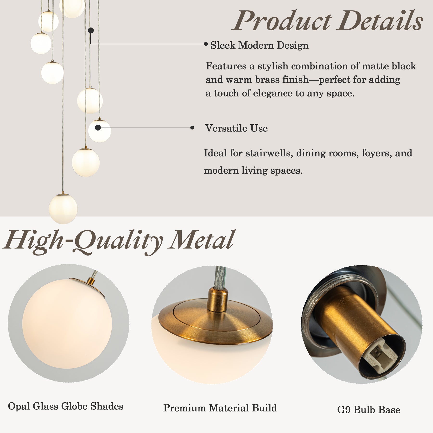 18'' 8-Light Modern White Opal Glass Staircase Chandelier Globe Bubble Glass Pendant In Matte Black For Foyer Entryway