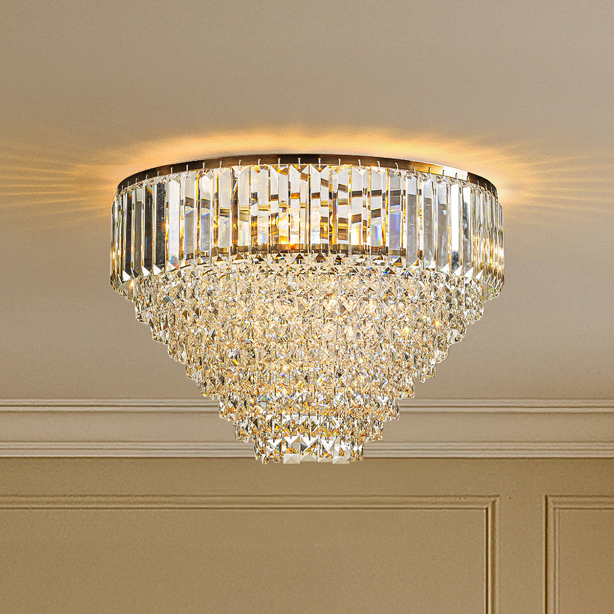 5 Lights 20" Modern Glam Antique Gold Crystal Tiered Flush Mount Luxury Ceiling Light  For Dining Room & Bedroom  & Entryway