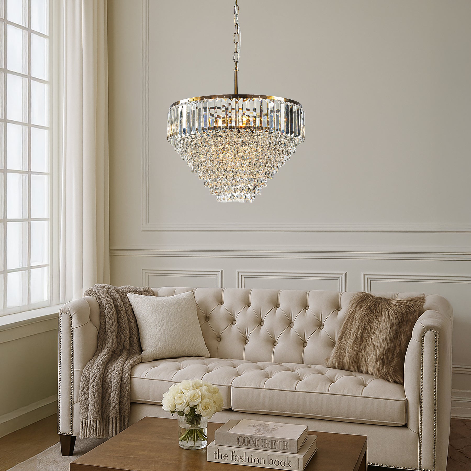 5 Lights 20" Modern Glam Antique Gold Crystal Tiered Chandelier Luxury Ceiling Light For Dining Room & Bedroom & Entryway