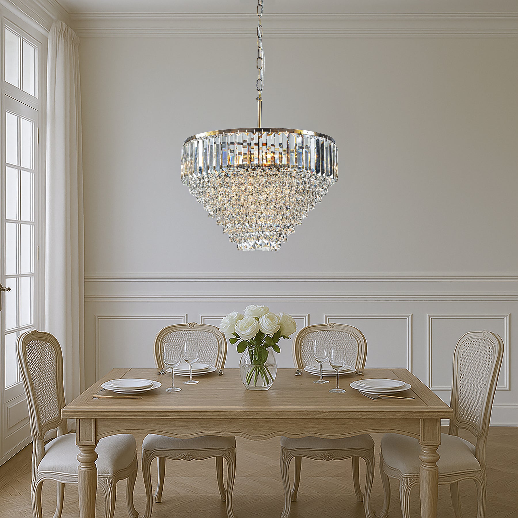 5 Lights 20" Modern Glam Antique Gold Crystal Tiered Chandelier Luxury Ceiling Light For Dining Room & Bedroom & Entryway