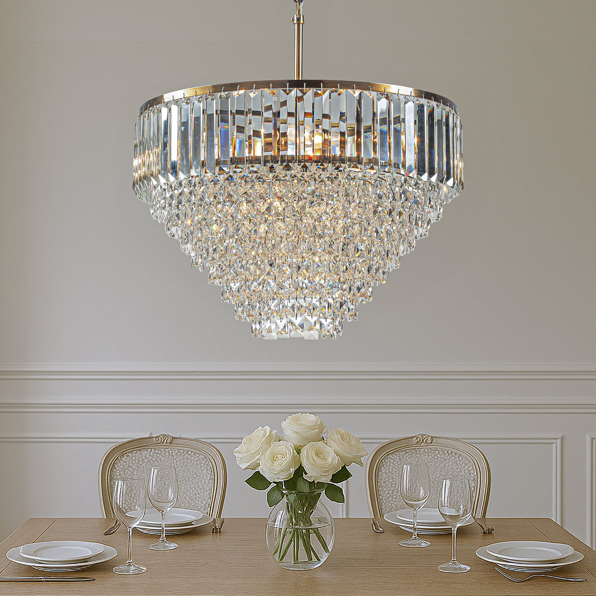 5 Lights 20" Modern Glam Antique Gold Crystal Tiered Chandelier Luxury Ceiling Light  For Dining Room & Bedroom  & Entryway