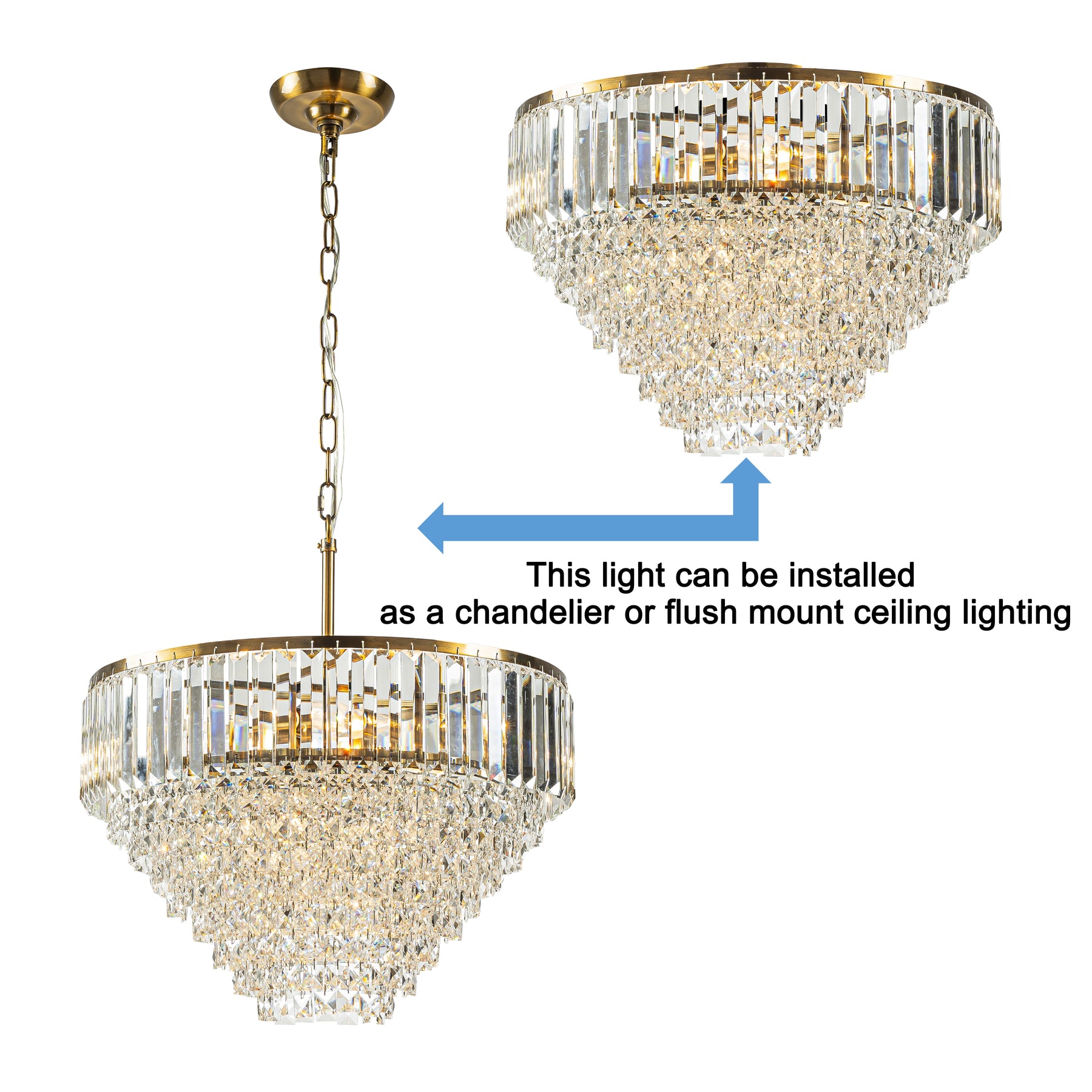 5 Lights 20" Modern Glam Antique Gold Crystal Tiered Chandelier Luxury Ceiling Light For Dining Room & Bedroom & Entryway