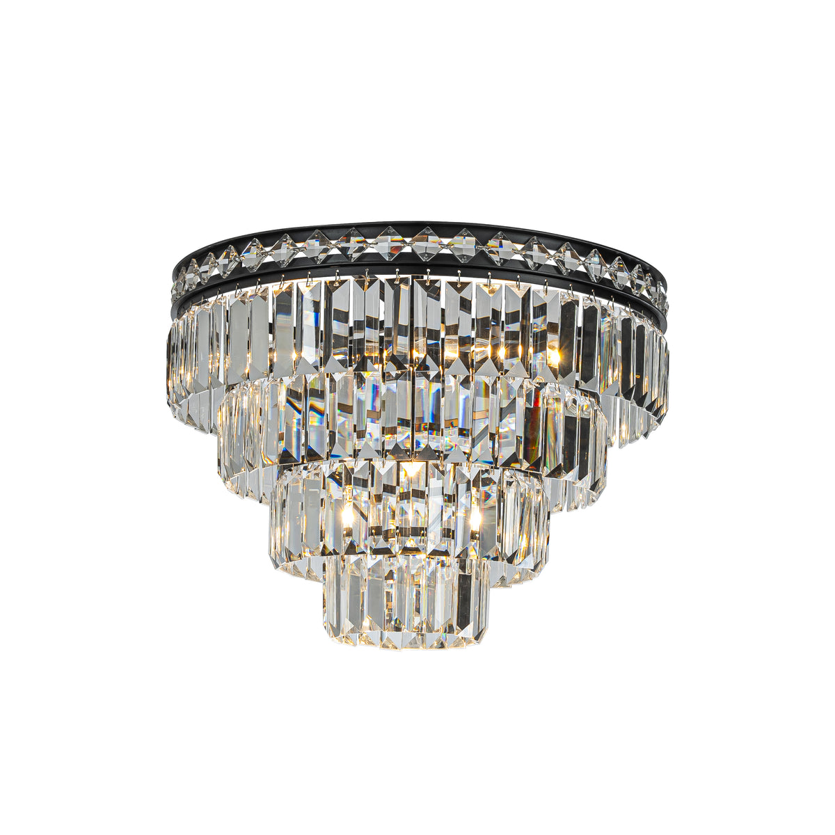 18'' Modern Classic Crystal Flush Mount With Matte Black Finish 4-Light Tiered Ceiling Light For Dining Room Foyer Bedroom